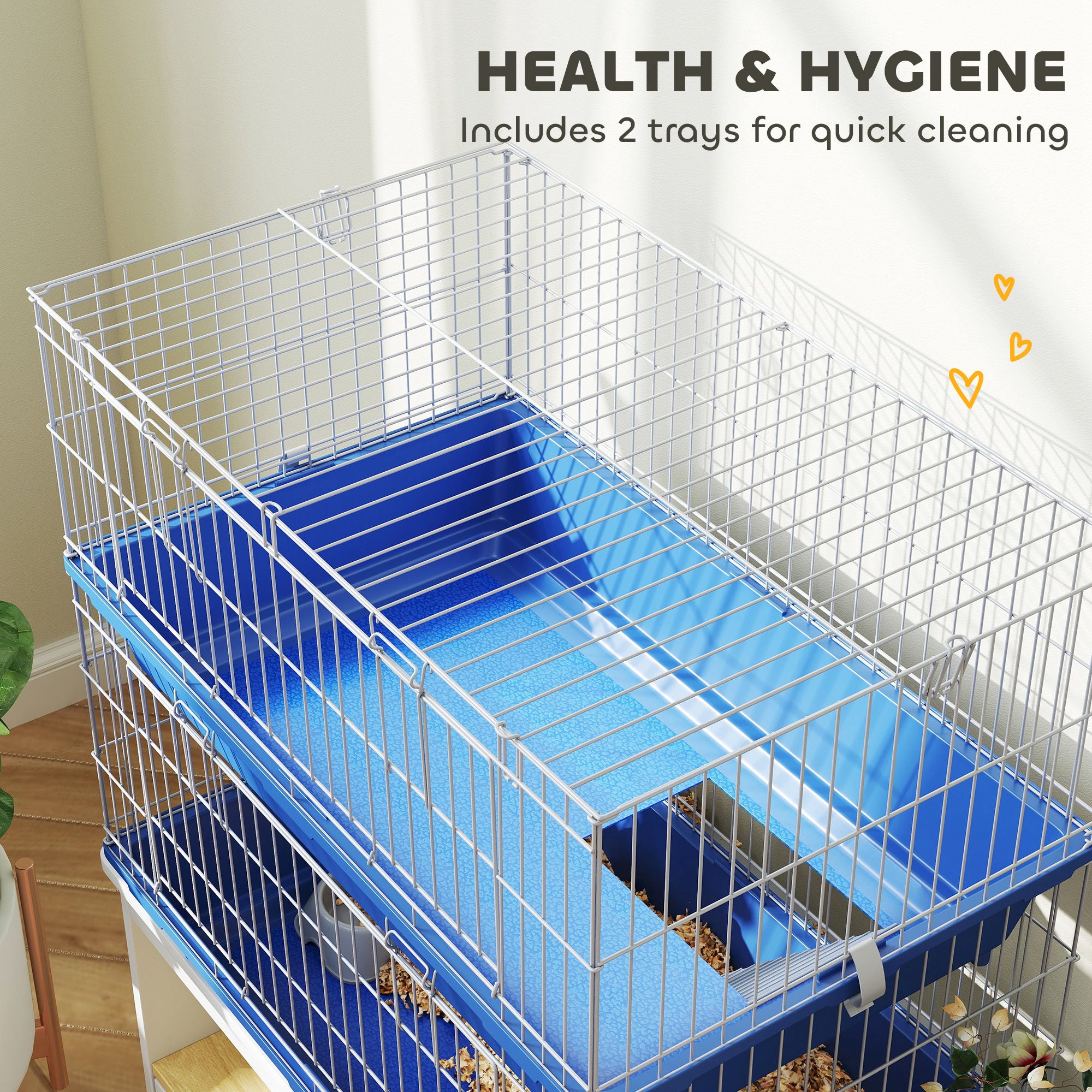 2-Tier Guinea Pig Cage, Ferret Cage, Chinchilla Cage, Small Animal Cage Indoor with Dish and Bottle, 2 Doors, Deep Bottoms, Ramp, 28", Blue - Blue - Image 7