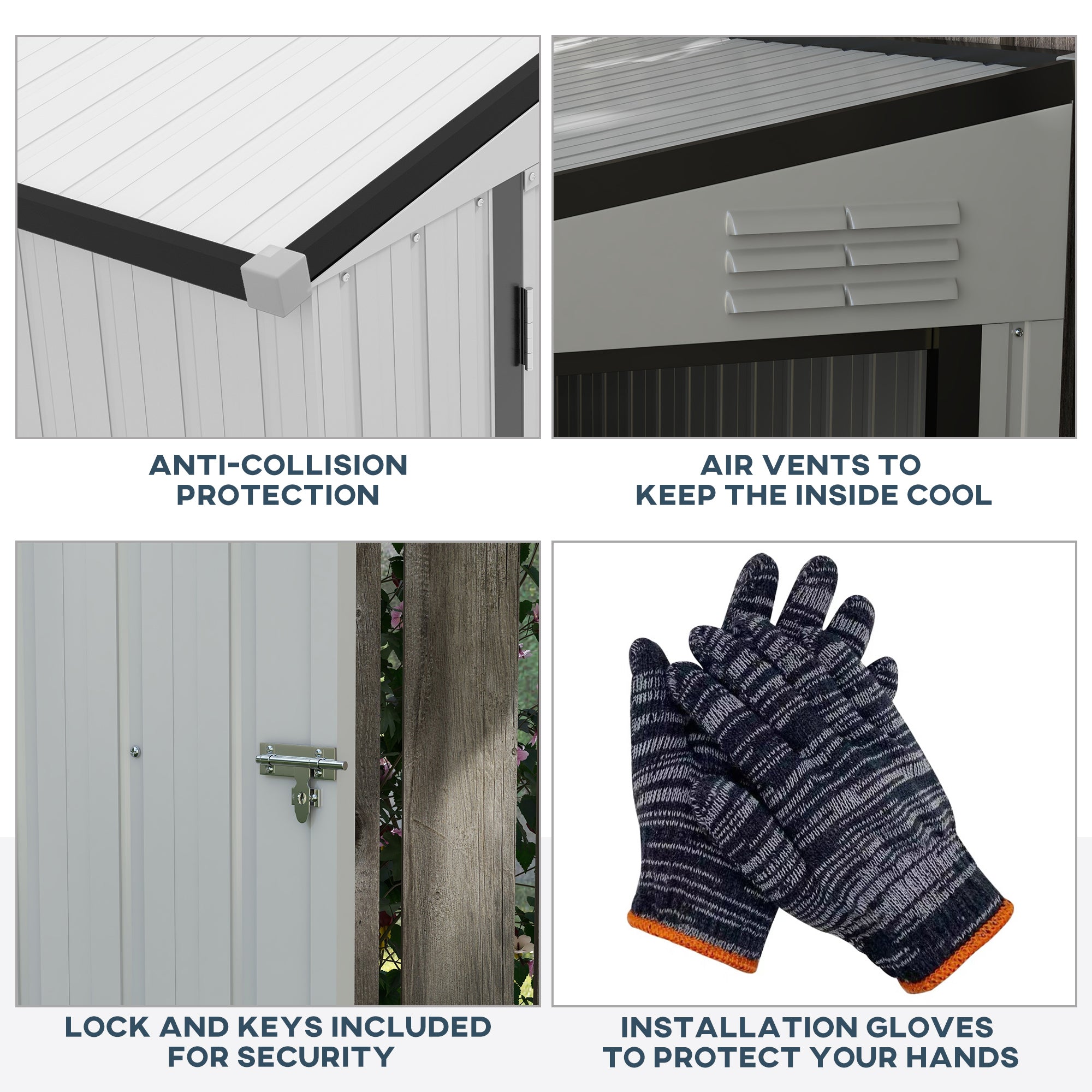 4' x 7.7' Lean to Garden Storage Shed, Outdoor Metal Tool House with Lockable Door Vents for Backyard Patio Lawn, White - White - Image 8