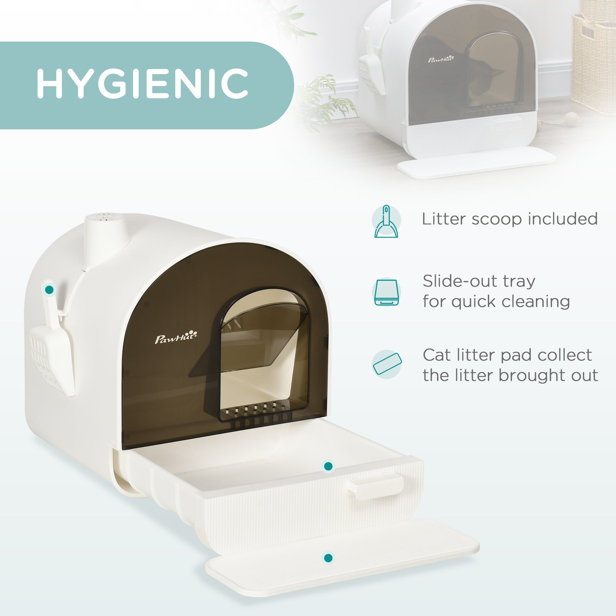 Cat Litter Box with Lid with Scoop and Filter, White - White - Image 4