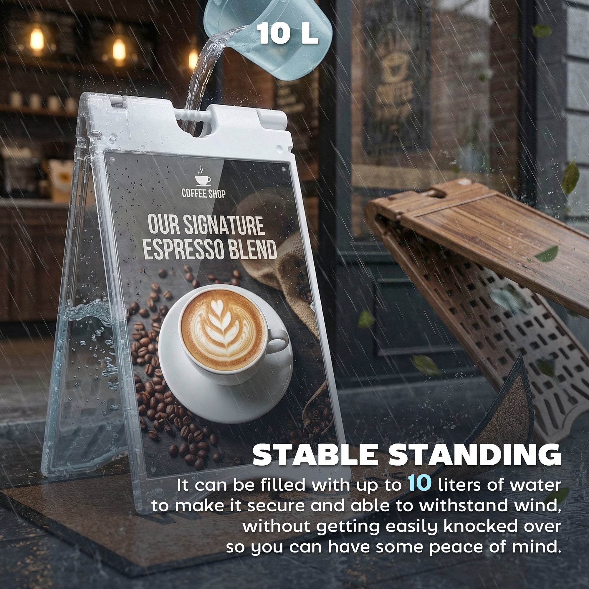 A Frame Sandwich Board Signs Outdoor 22" x 28" Sidewalk Sign with Weighted Tank & Weatherproof Design, White
