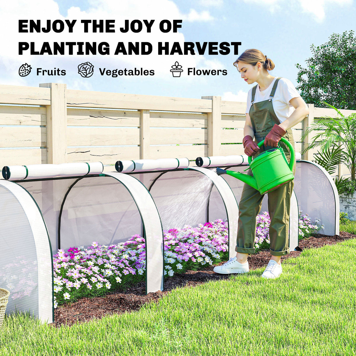 13' L x 3' W x 2.5' H Portable Tunneled Greenhouse with 4 Zippered Doors, Water/UV Fighting PE Cover, White
