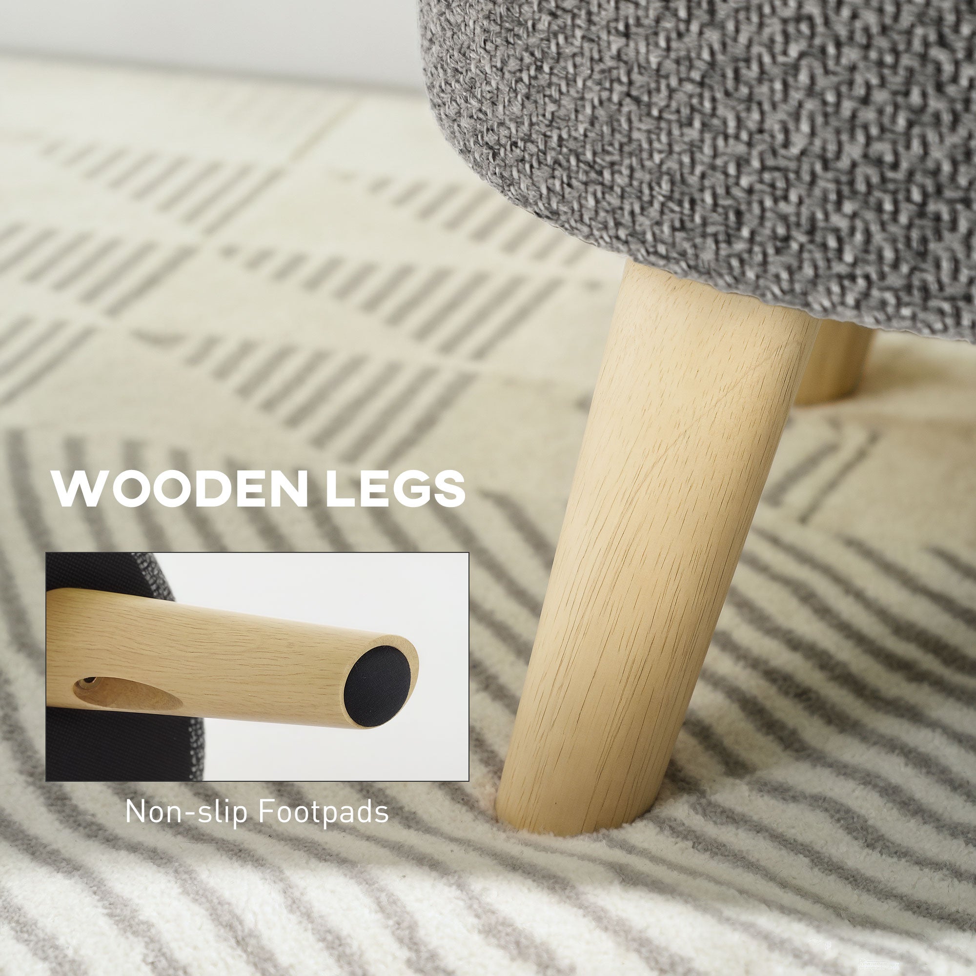 Round Ottoman Stool with Storage, Linen Upholstered Foot Stool with Padded Seat, Hidden Space and Wood Legs, Gray