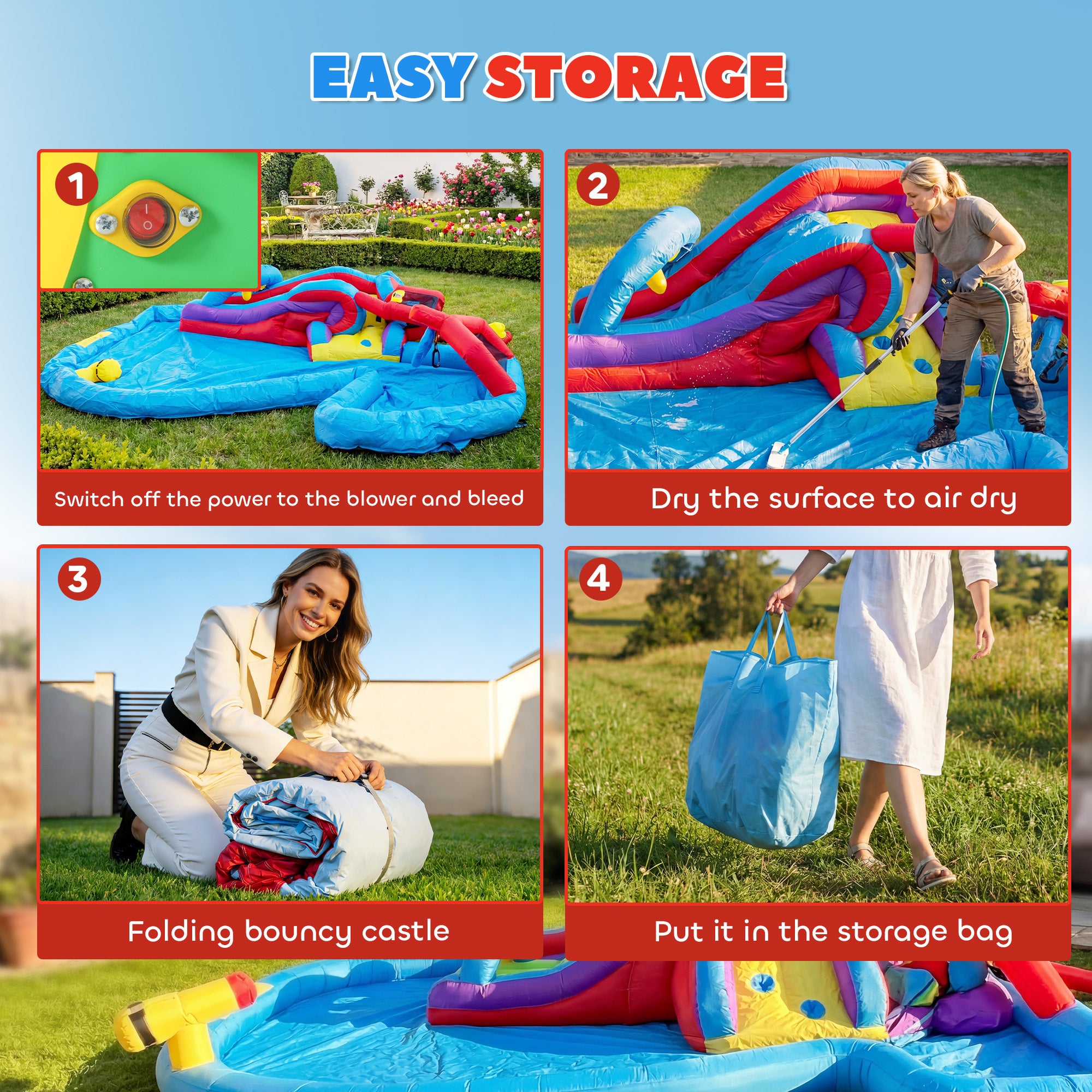 Inflatable Water Slide 6 in 1 with 480W Blower, Bounce House with Climbing Wall, Splashing Pool, Basketball Hoop