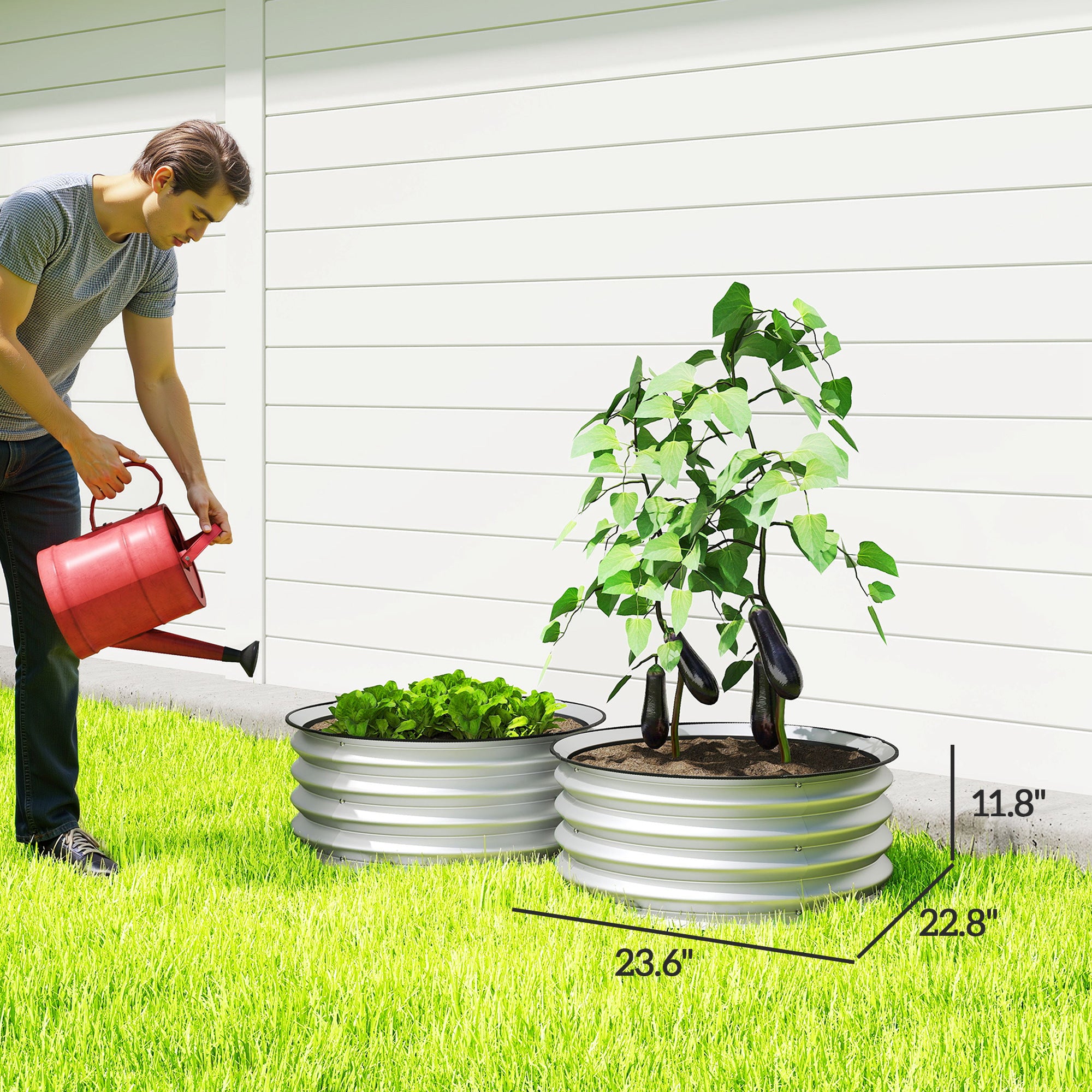 Set of 2 Raised Garden Bed, Metal Planter Box with Safety Edging, Easy-to-assemble Stock Tank 2'x2'x1' Silver - Silver - Image 3