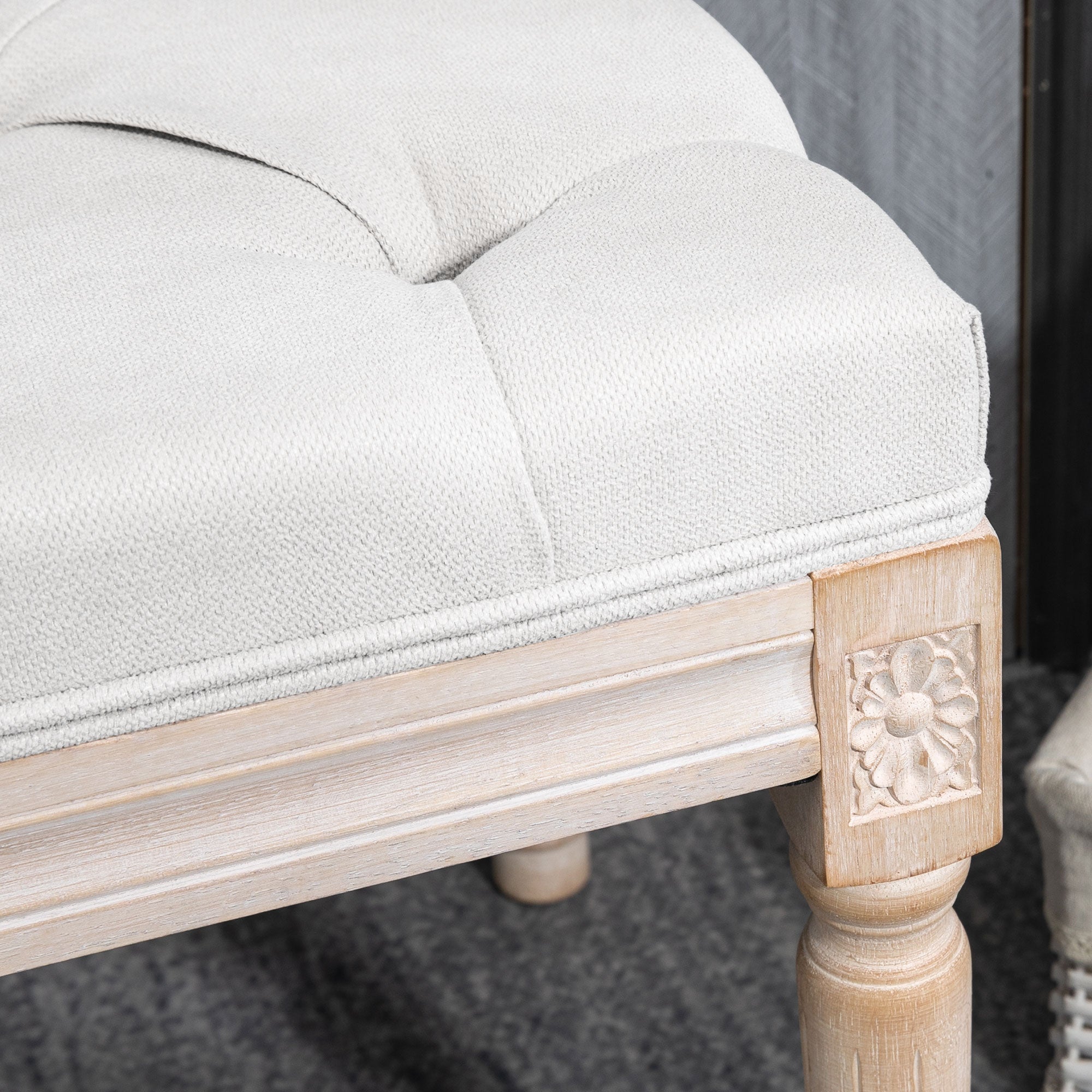 32" Linen Upholstered Bedroom Bench, French End of Bed Bench with Thick Padded Cushion and Wooden Legs, Cream White