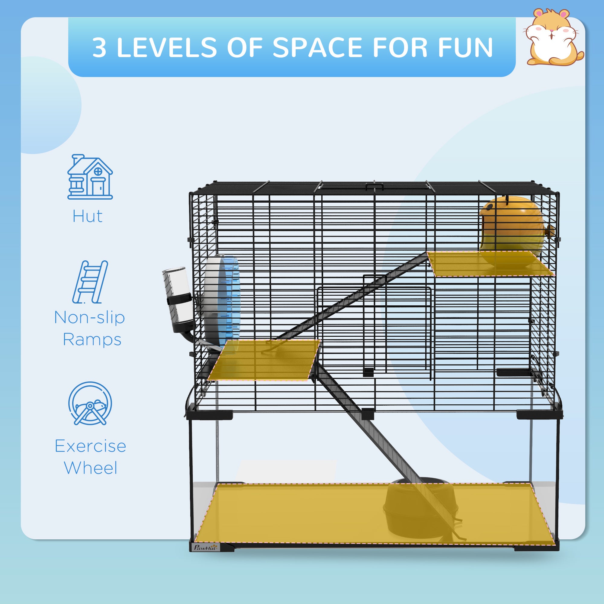 23.5" Hamster Cage, Gerbil Cage with Glass Basin for Small Hamsters, Black - Black - Image 4