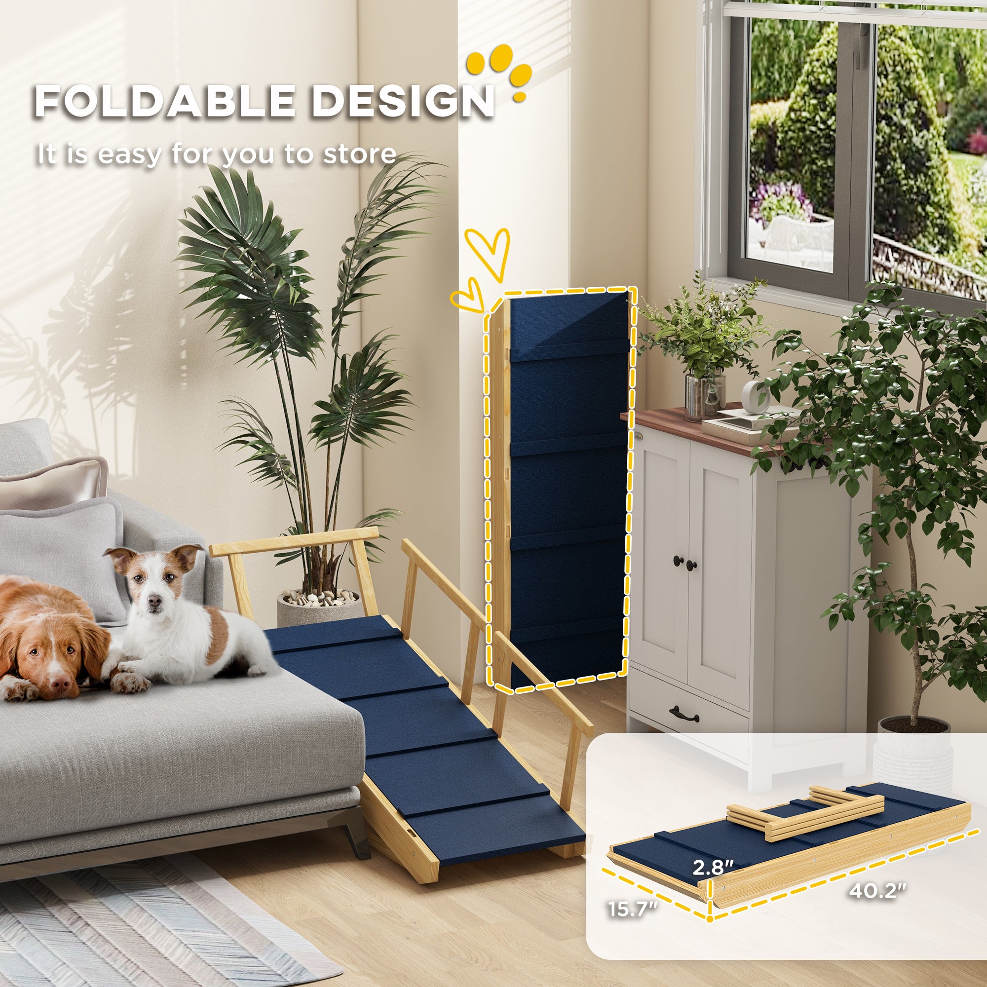 Dog Ramp, Adjustable Height Pet Steps, Foldable Dog Stairs with Non-slip Mat for Small to Large Dogs - Natural Wood - Image 7