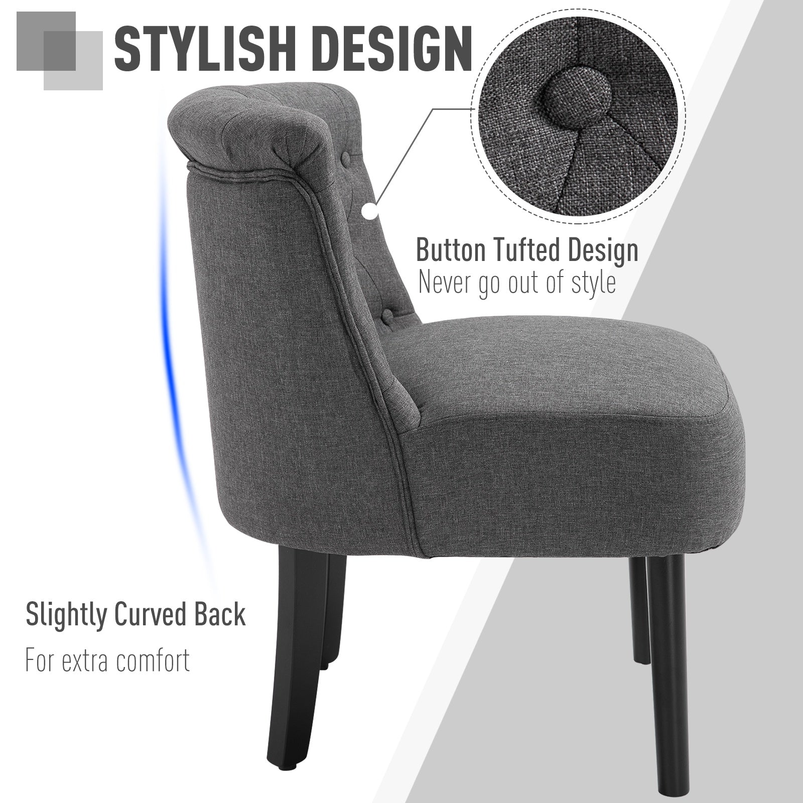 Modern Accent Leisure Chair with Mid Back Button-Tufted Upholstered Fabric and Wooden Legs for Living Room and Bedroom, Grey