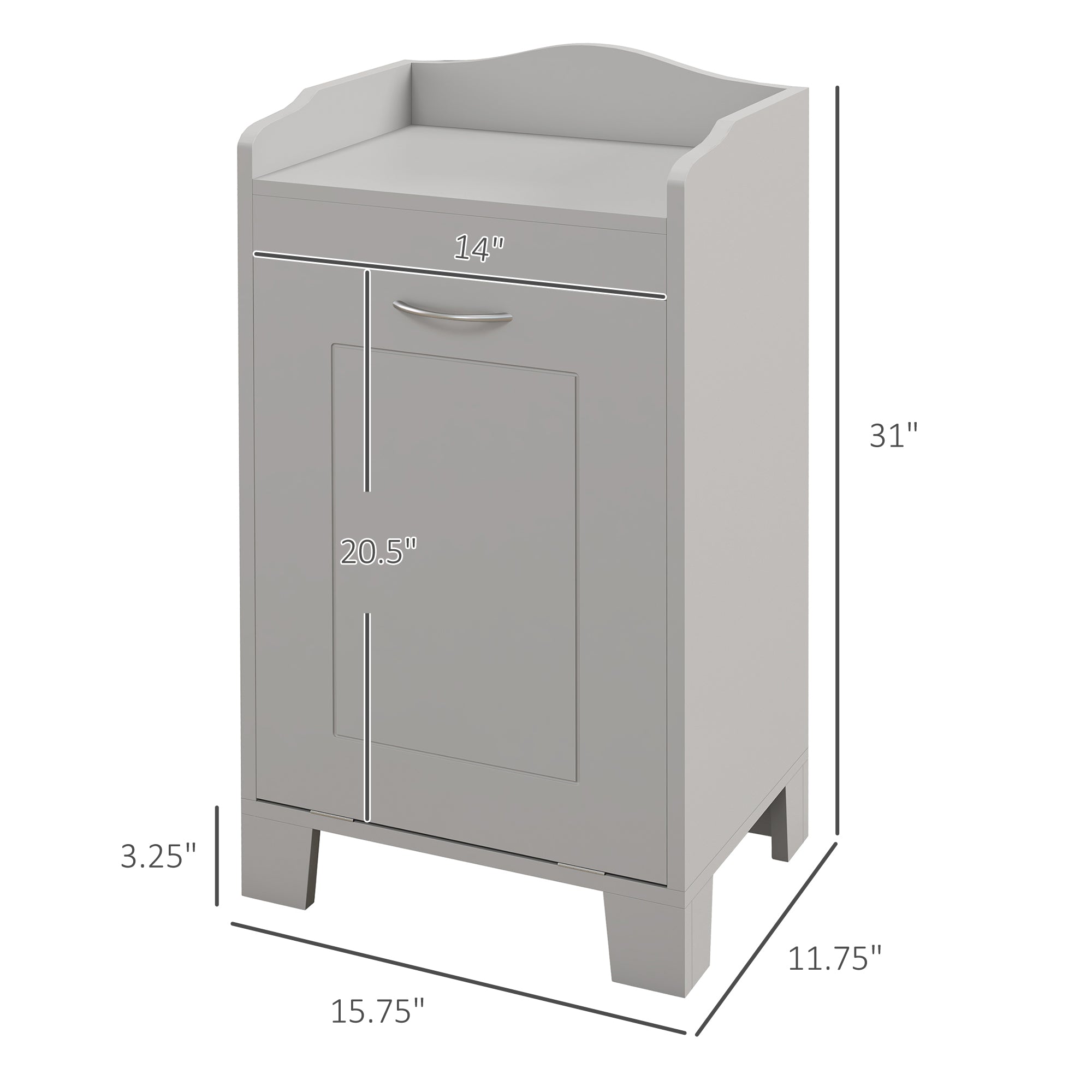 Tilt-out Laundry Storage Cabinet with Tabletop and Compartment Hamper, Gray