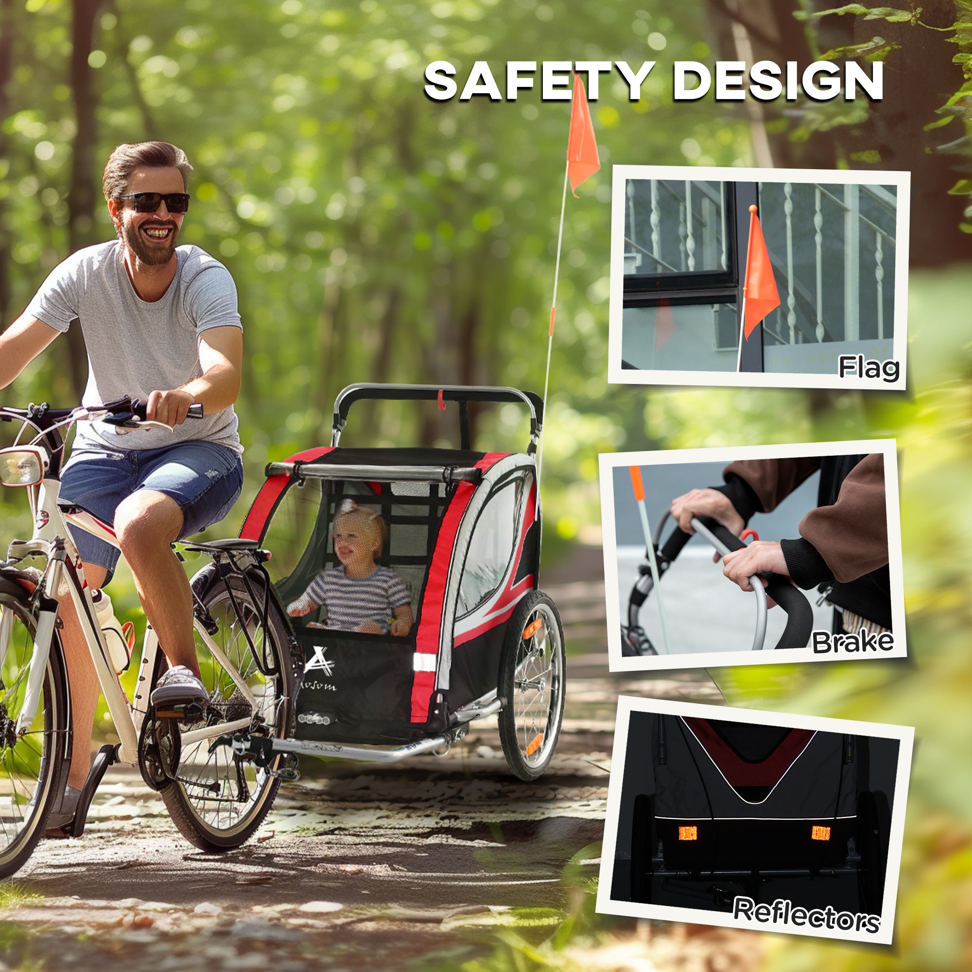 2-in-1 Walk/Ride Child Baby Bike Trailer for Kids 2 Seater, High-Visibility Bike Stroller for Toddler Wagon, Weather-Strong Double Bicycle Trailer Accessory, Red