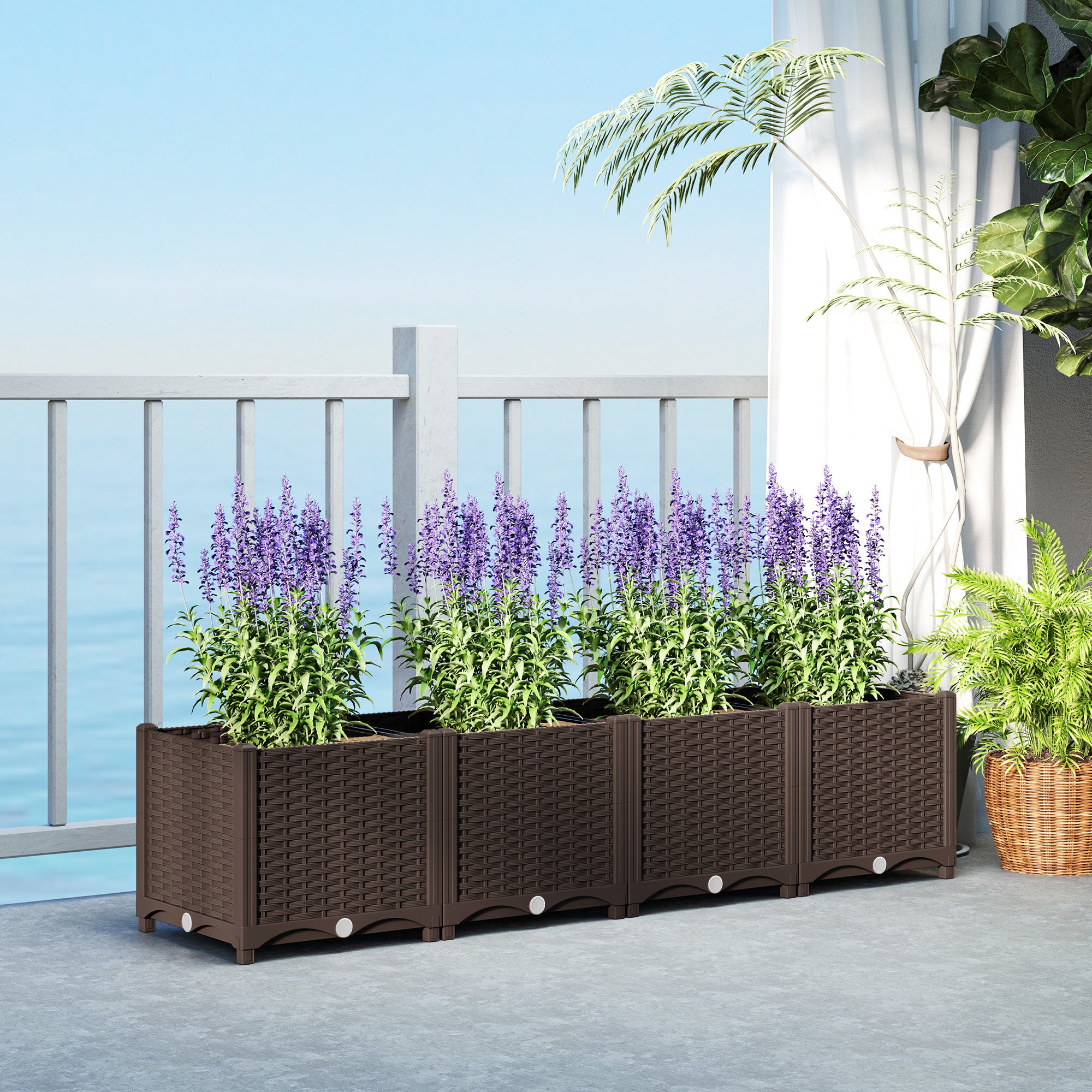 Plastic Raised Garden Bed, 5 x 1 x 1 ft Outdoor Flower Box with Drainage Holes for Vegetables, Herbs, Brown - Brown - Image 2