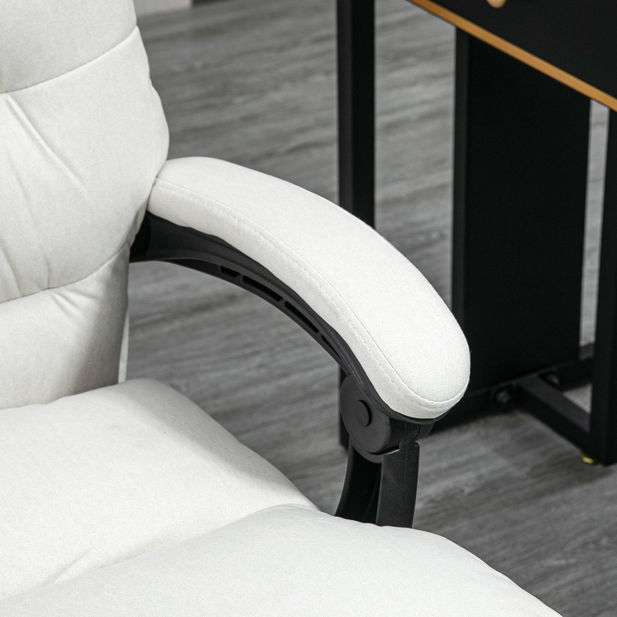Microfibre Executive Massage Office Chair, Computer Desk Chair, Reclining Chair with Footrest, Double-tier Padding, Swivel Wheels, Cream White