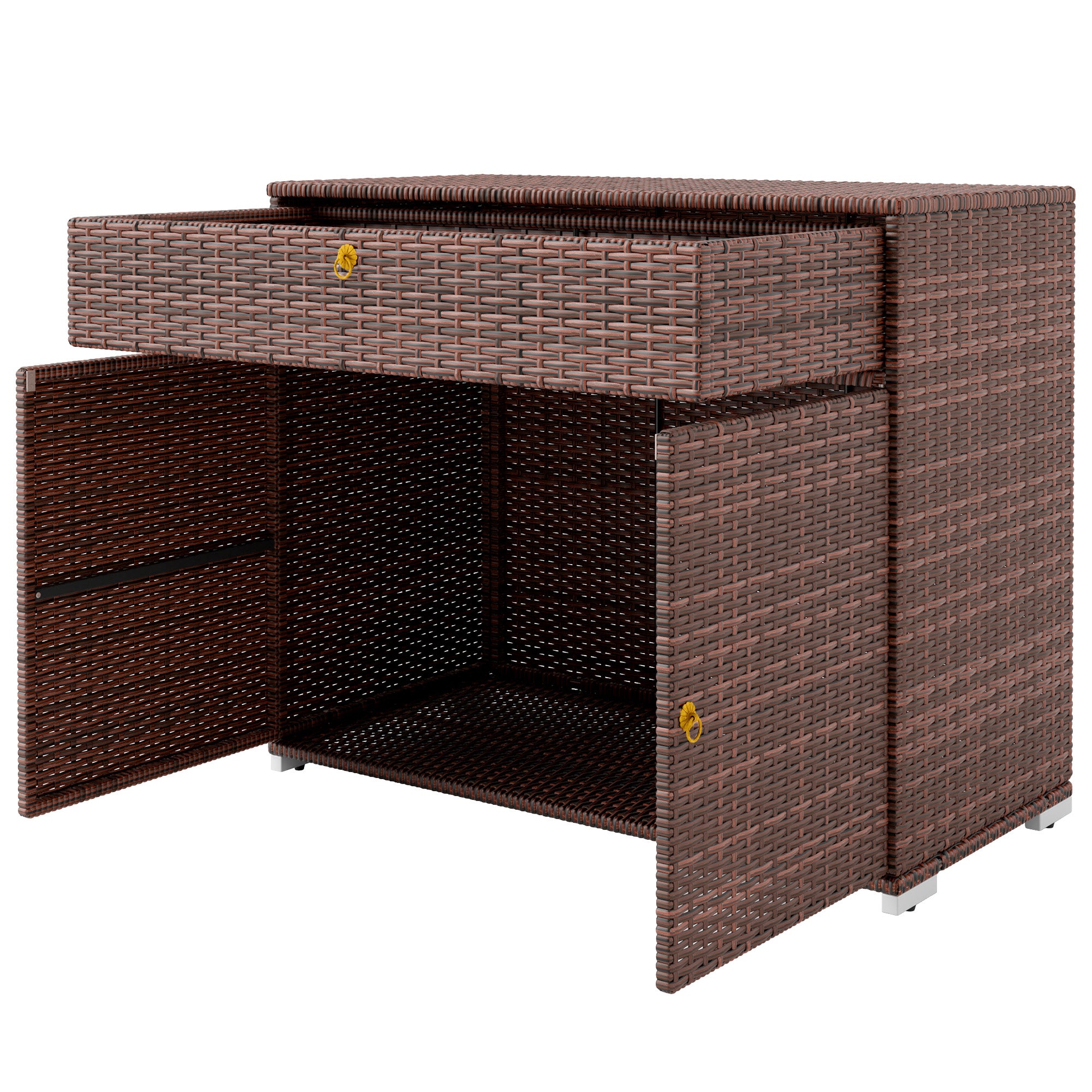 Outdoor Storage Cabinet, Waterproof PE Rattan Cabinet with Drawer for Indoor, Outdoor Swimming Pool, Mixed Brown - Brown