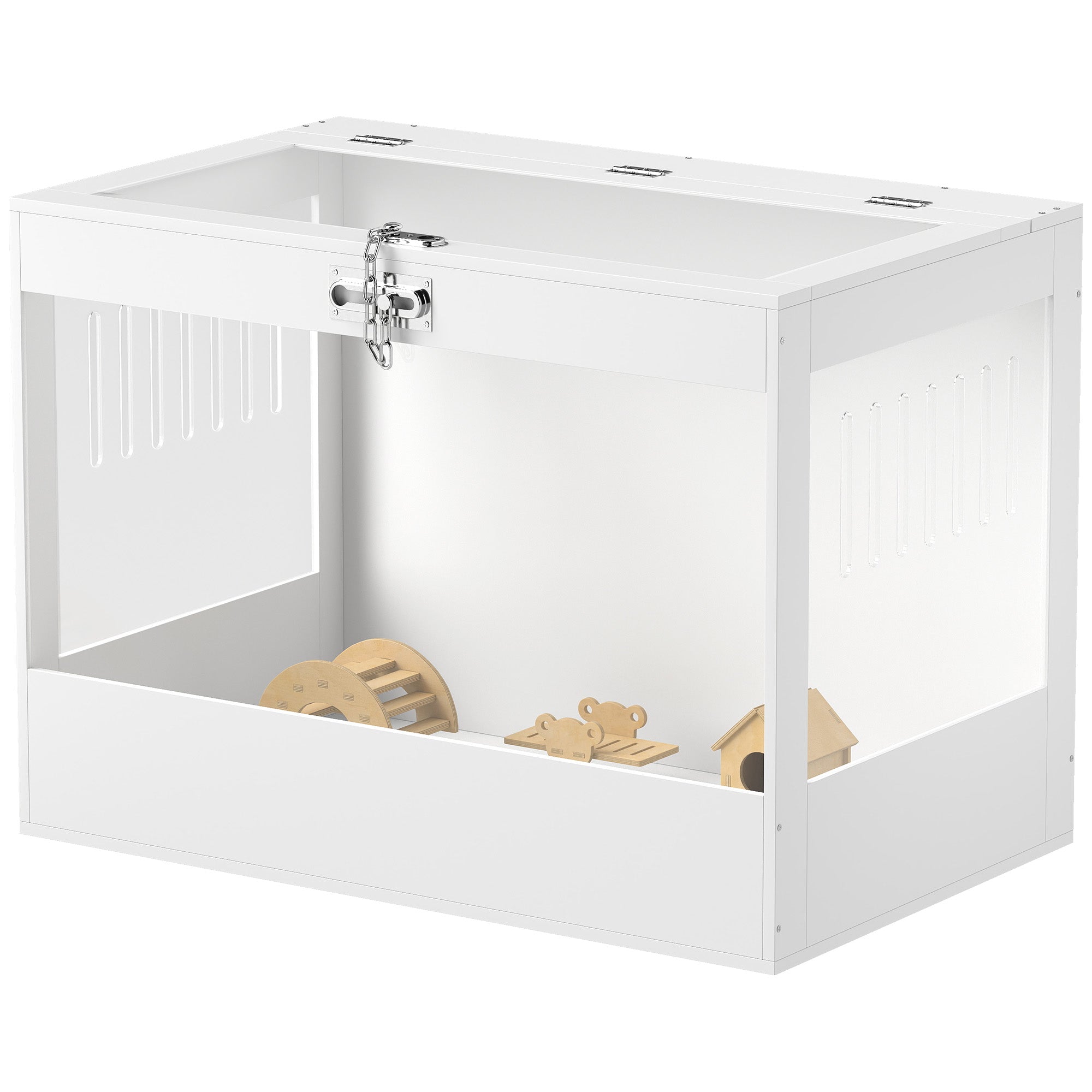 Hamster Cage with Openable Top & Lock, Hut, Transparent Acrylic Panels, Accessories, for Dwarf Hamster Gerbil, White - White