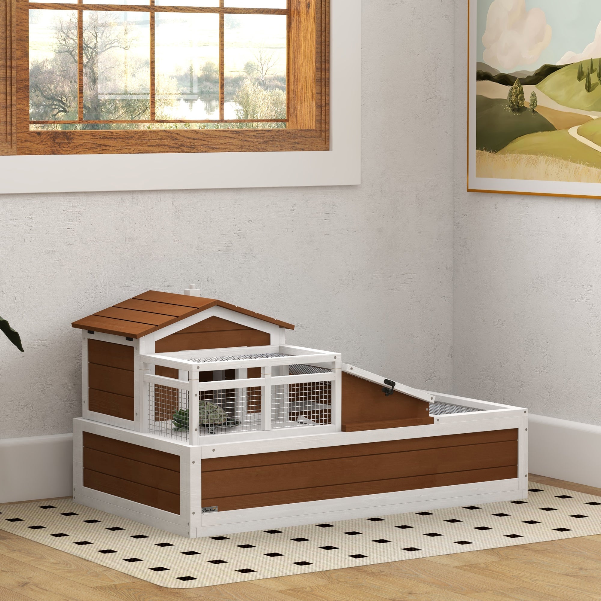 3-Room Tortoise Habitat House w/ Balcony & 2 Stories, 44" x 25.5" x 25", Coffee - Coffee - Image 2