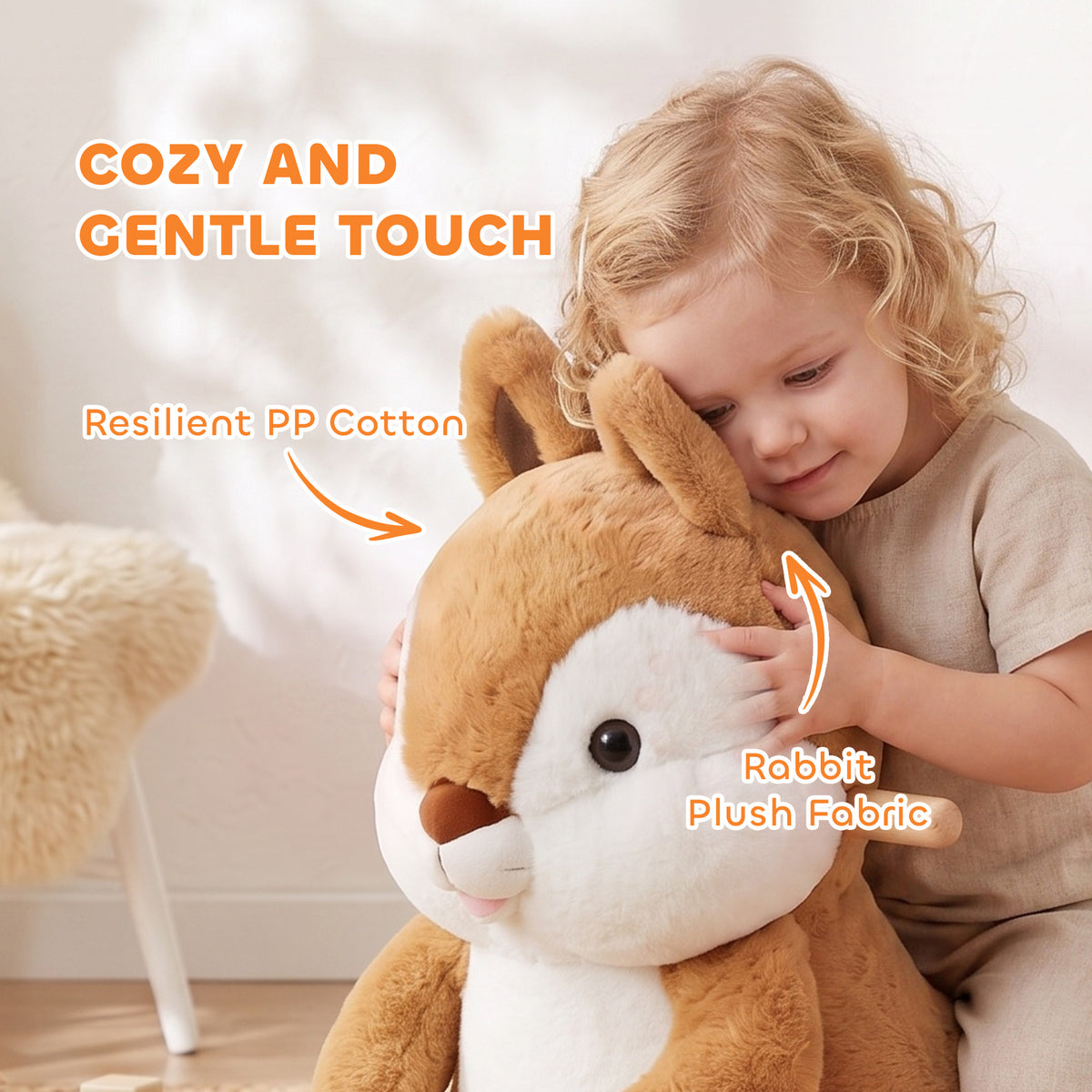 Baby Rocking Horse for Toddlers 1-3 Years, Squirrel Rocking Horse Toy with Sounds, Seat Belt and Rocking Stopper, Brown