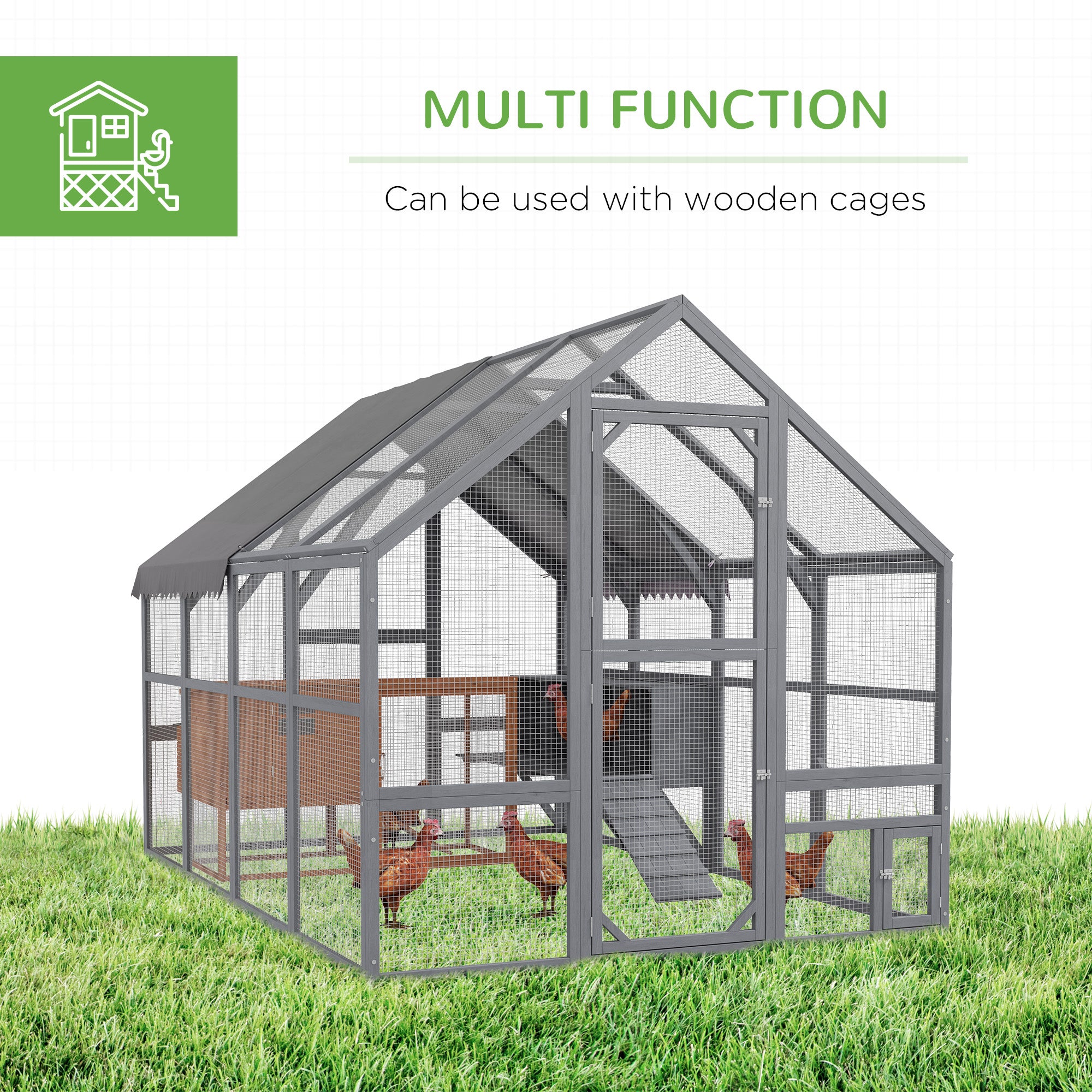 9' x 6' x 6' Large Chicken Coop with Nesting Box, Water-Resistant and Anti-UV Cover for 8-12 Chickens, Gray - Gray - Image 7