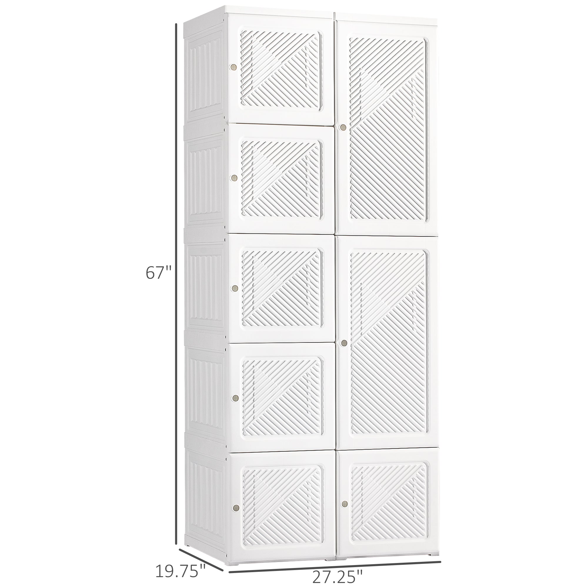 Portable Wardrobe Closet, Folding Bedroom Armoire, Clothes Storage Organizer with Cube Compartments, Hanging Rod, Magnet Doors, White