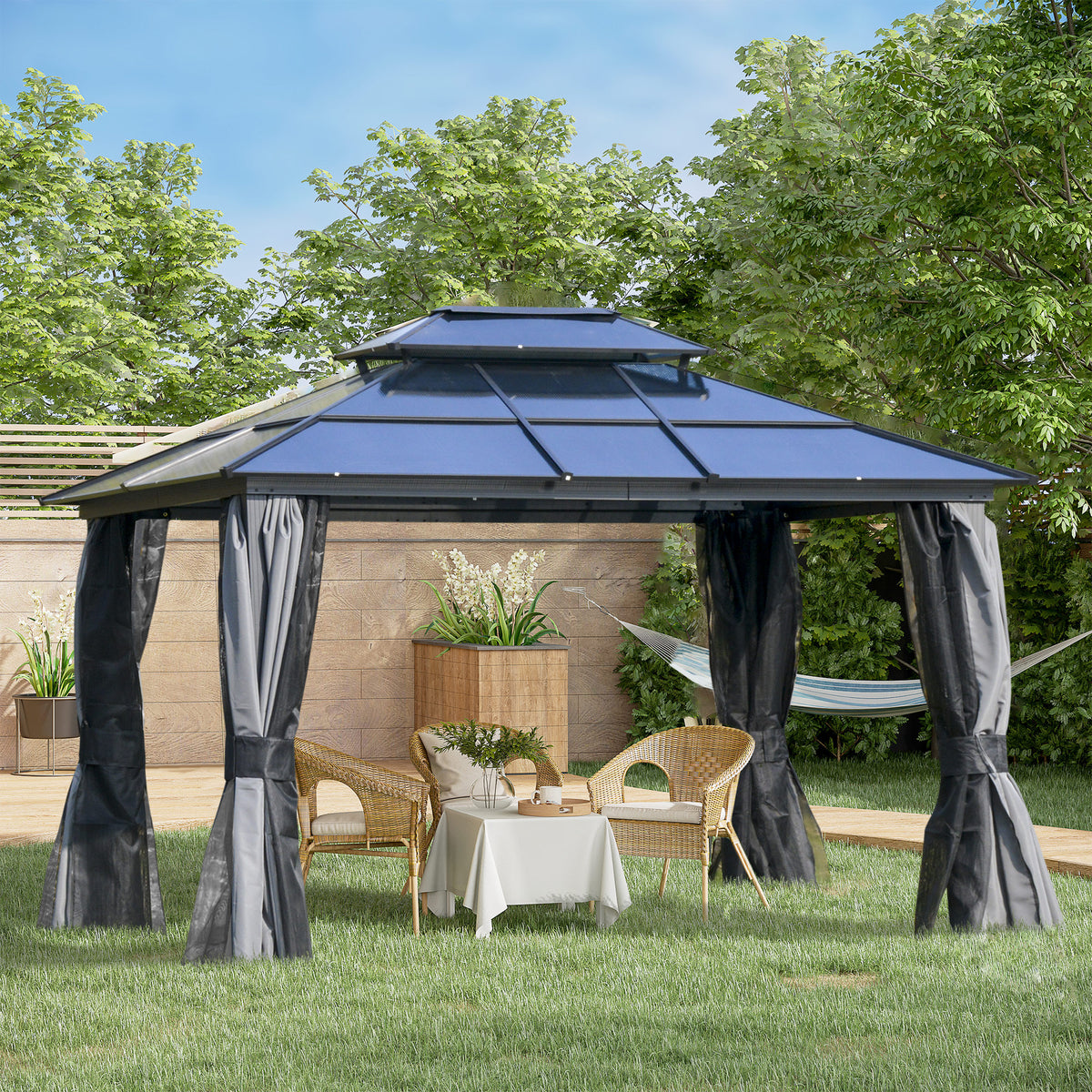 10' x 12' Hardtop Gazebo Canopy with Polycarbonate Roof, Aluminum Frame, Light Gray