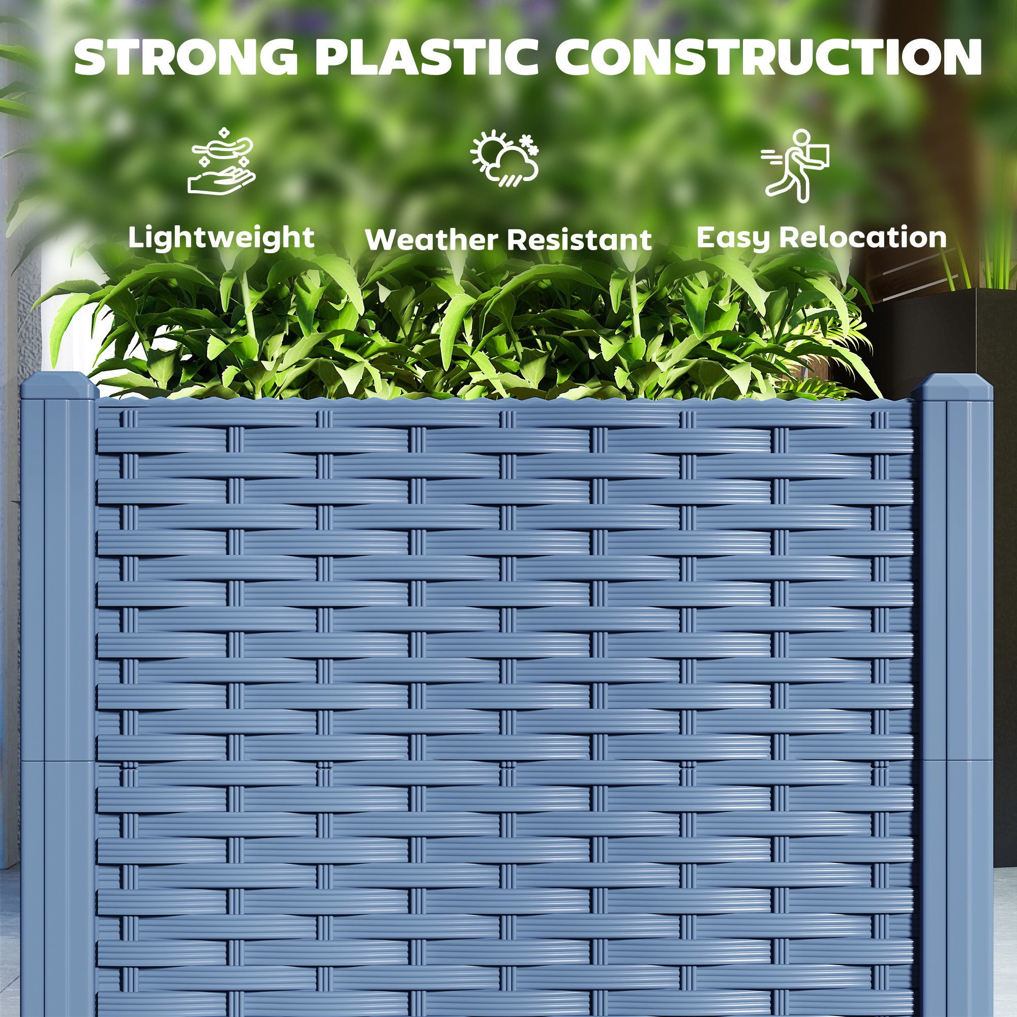 Plastic Raised Garden Bed, 5 x 1 x 1 ft Outdoor Flower Box with Drainage Holes for Vegetables, Herbs, Blue - Blue - Image 5