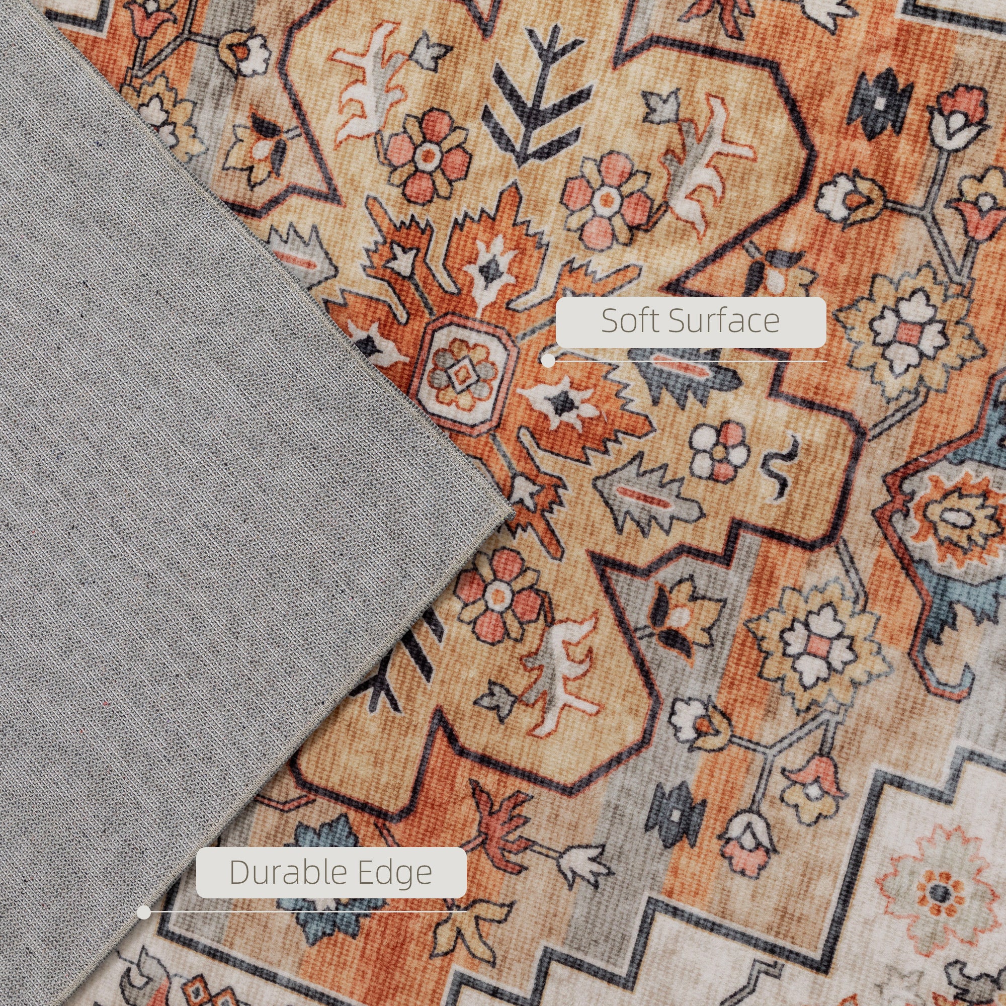 Area Rug 8x10, Machine Washable Rug, Non-Slip Boho Print Pattern Medallion Carpet for Living Room, Bedroom, Tawny Brown