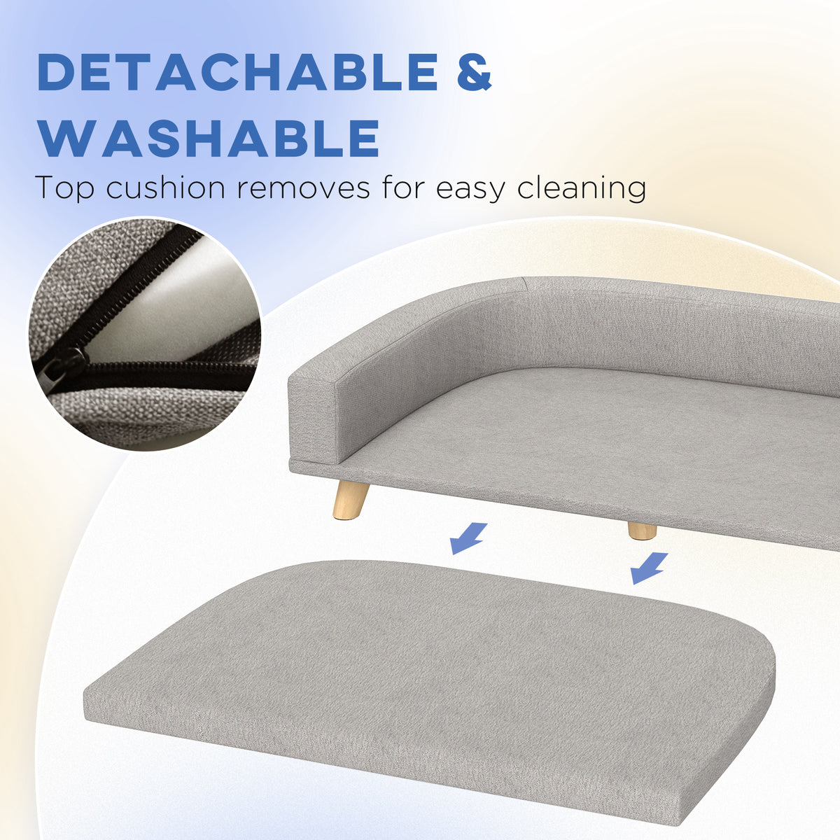 Dog Sofa Couch Bed with Washable Cushion for Large Dogs, Cats, Gray