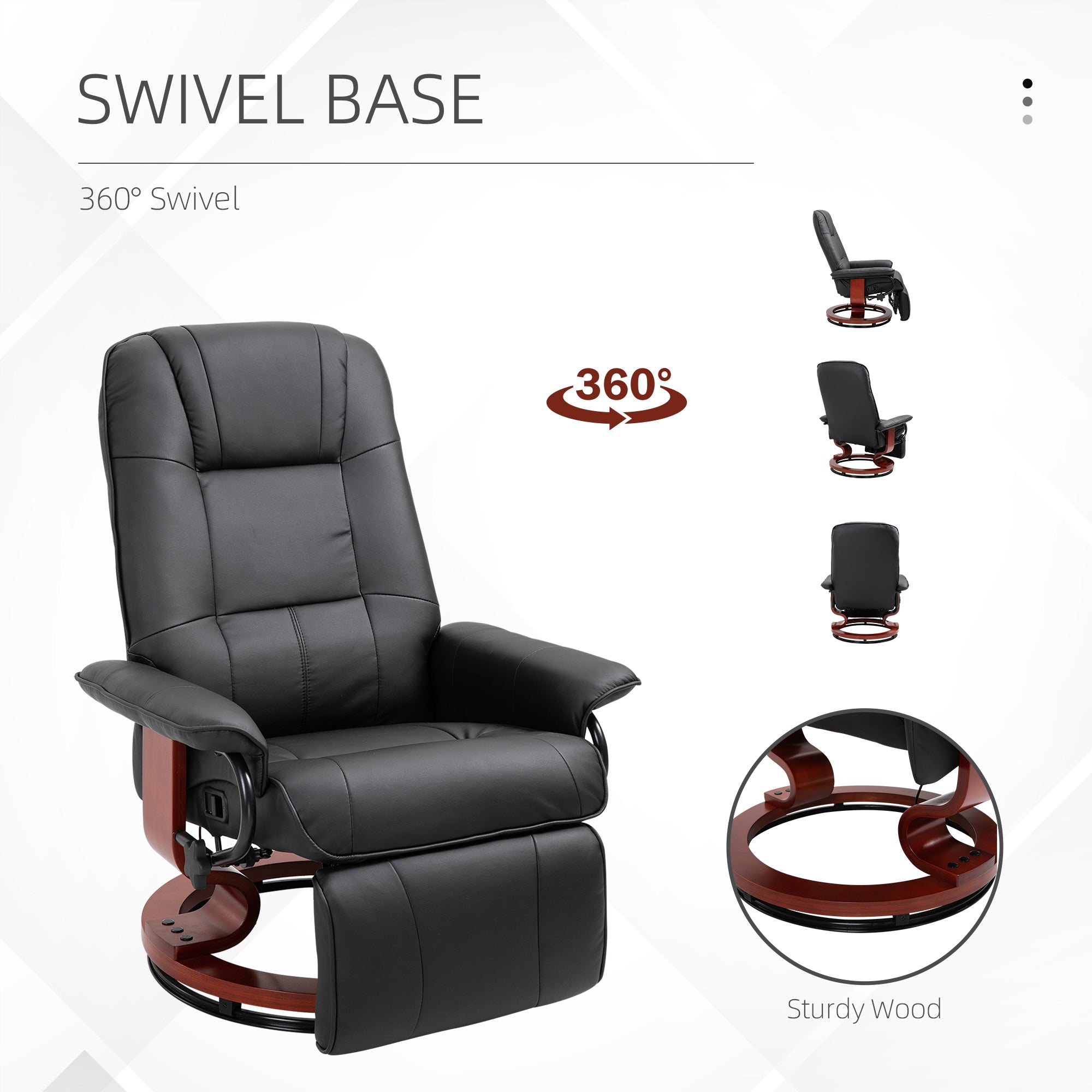 Faux Leather lounge chair with footrest and armrest, Manual Swivel Recliner for living room, Black