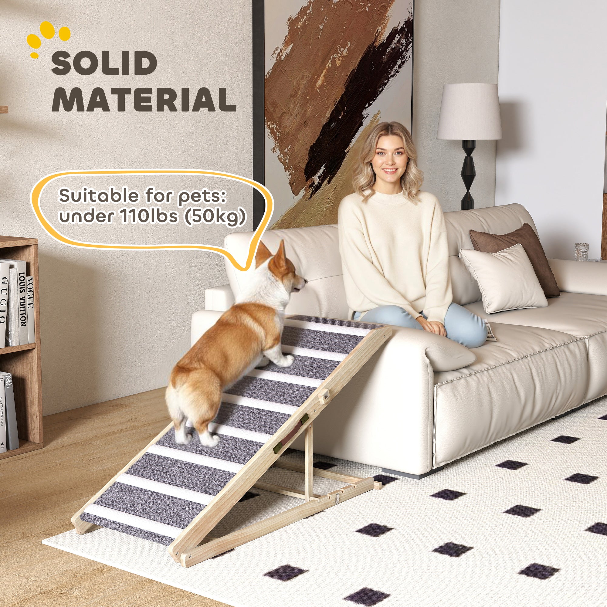 Dog Ramp for Couch, Foldable Pet Ramp for Small to Large Dog, 4 Adjustable Height from 16" to 23.5" - Natural wood finish - Image 7