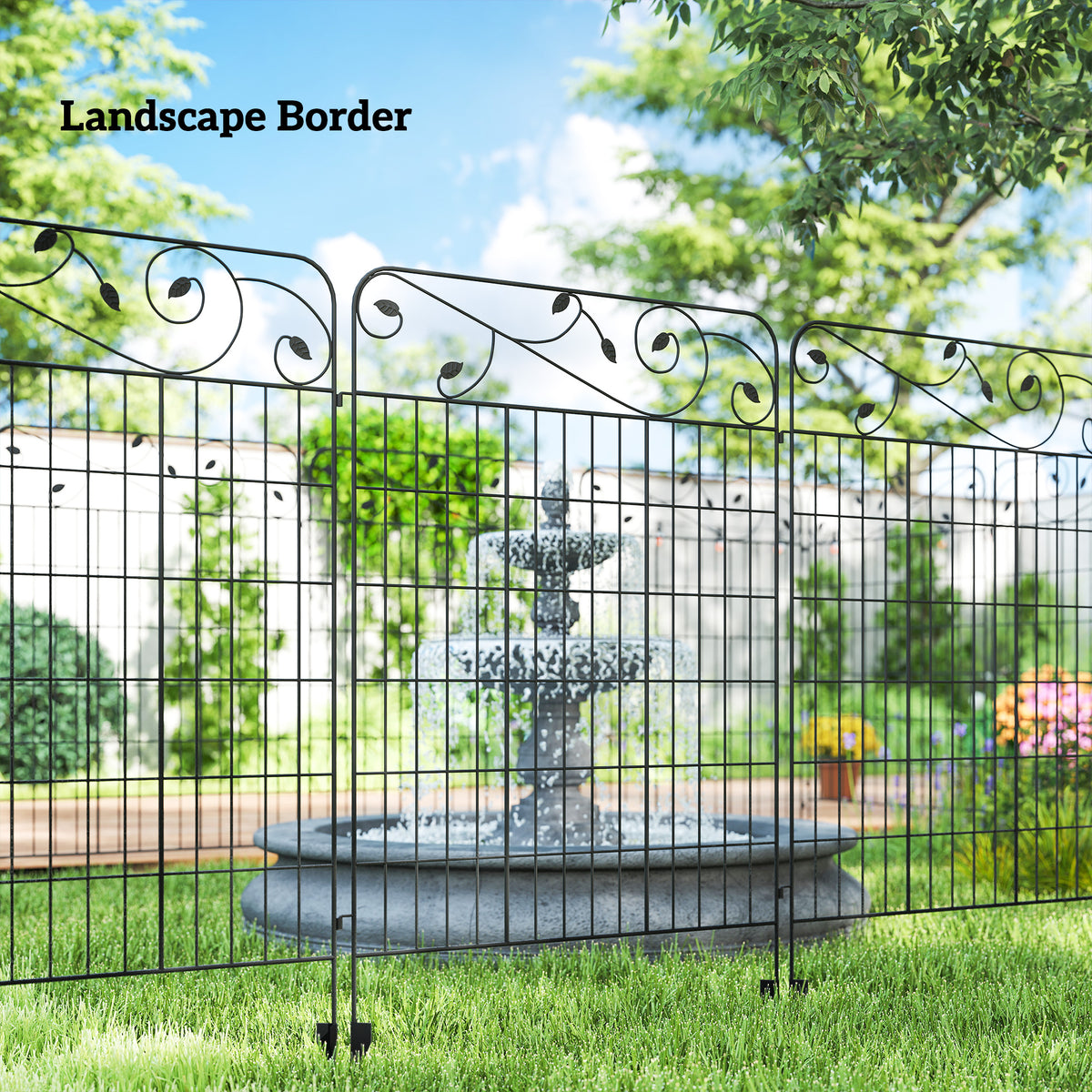 Garden Fence, 4 Pack Steel Fence Panels, 11.5' L x 43" H, Rust-Resistant Decorative Border Flower Edging for Yard, Landscape, Patio, Outdoor Decor, Square Vines