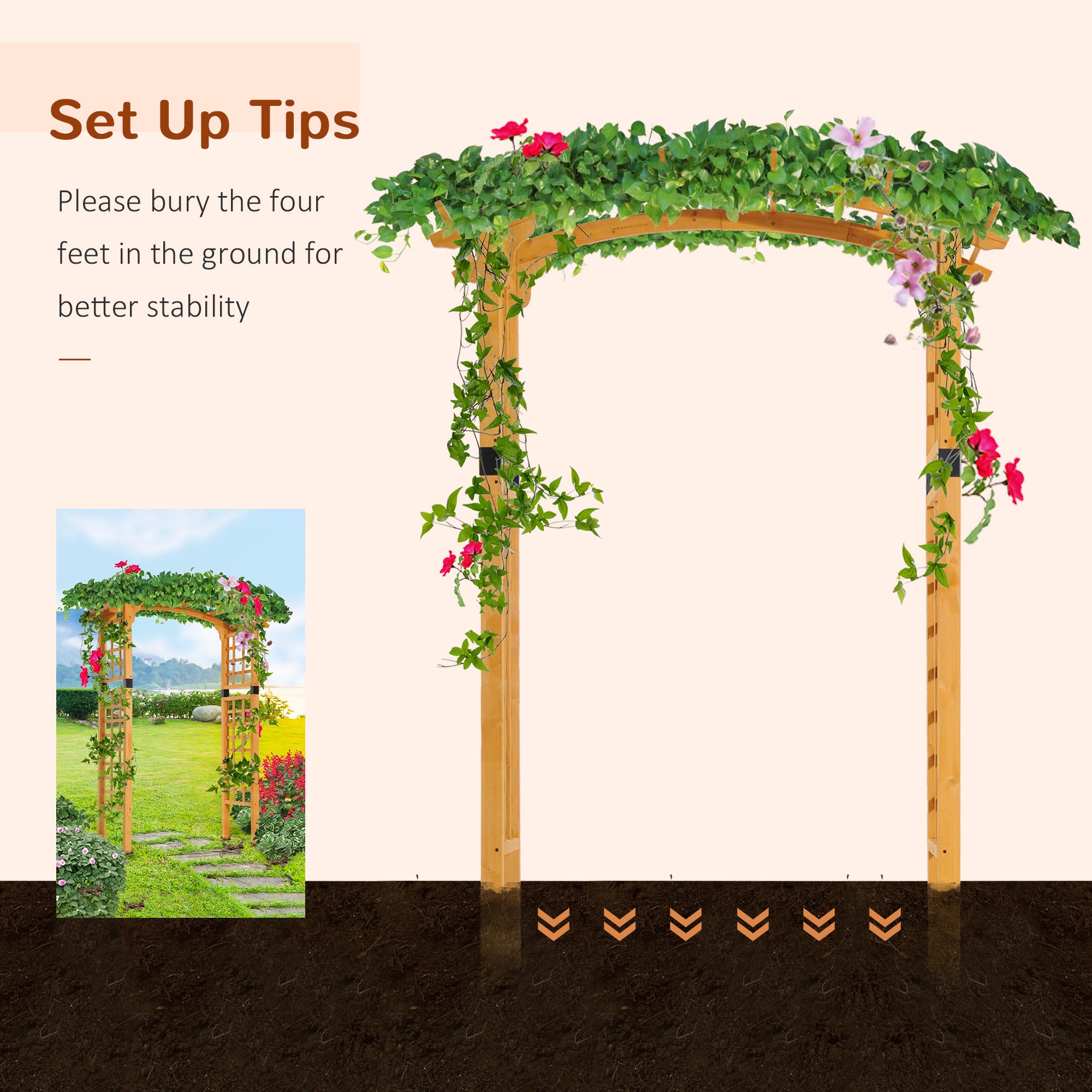 7.5' Fir Wood Round Outdoor Garden Pergola Style Arbor Arch Trellis - Wood - Image 5