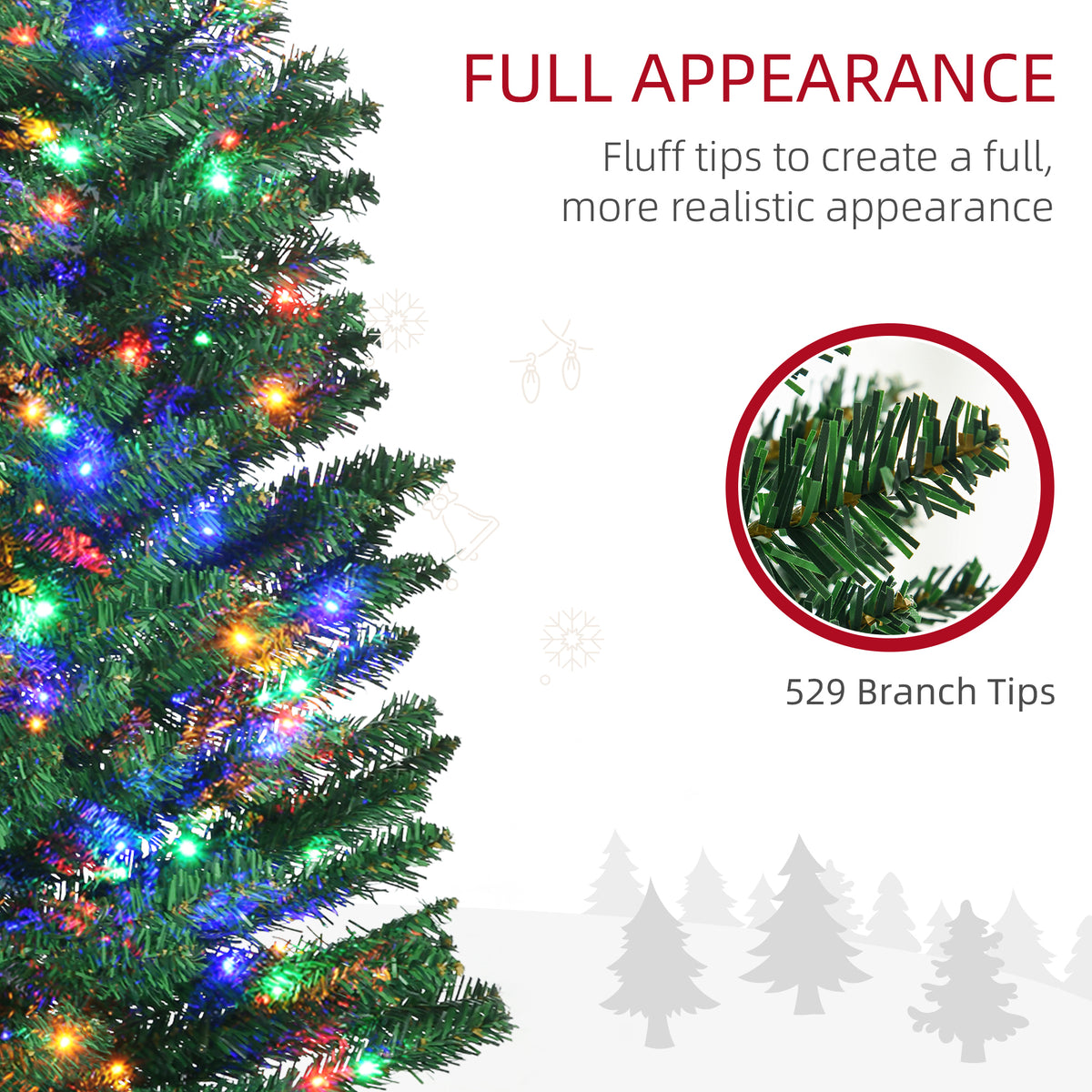 7' Artificial Pencil Christmas Trees Holiday Decoration with Colorful LED Lights, Steel Base, Skinny Shape