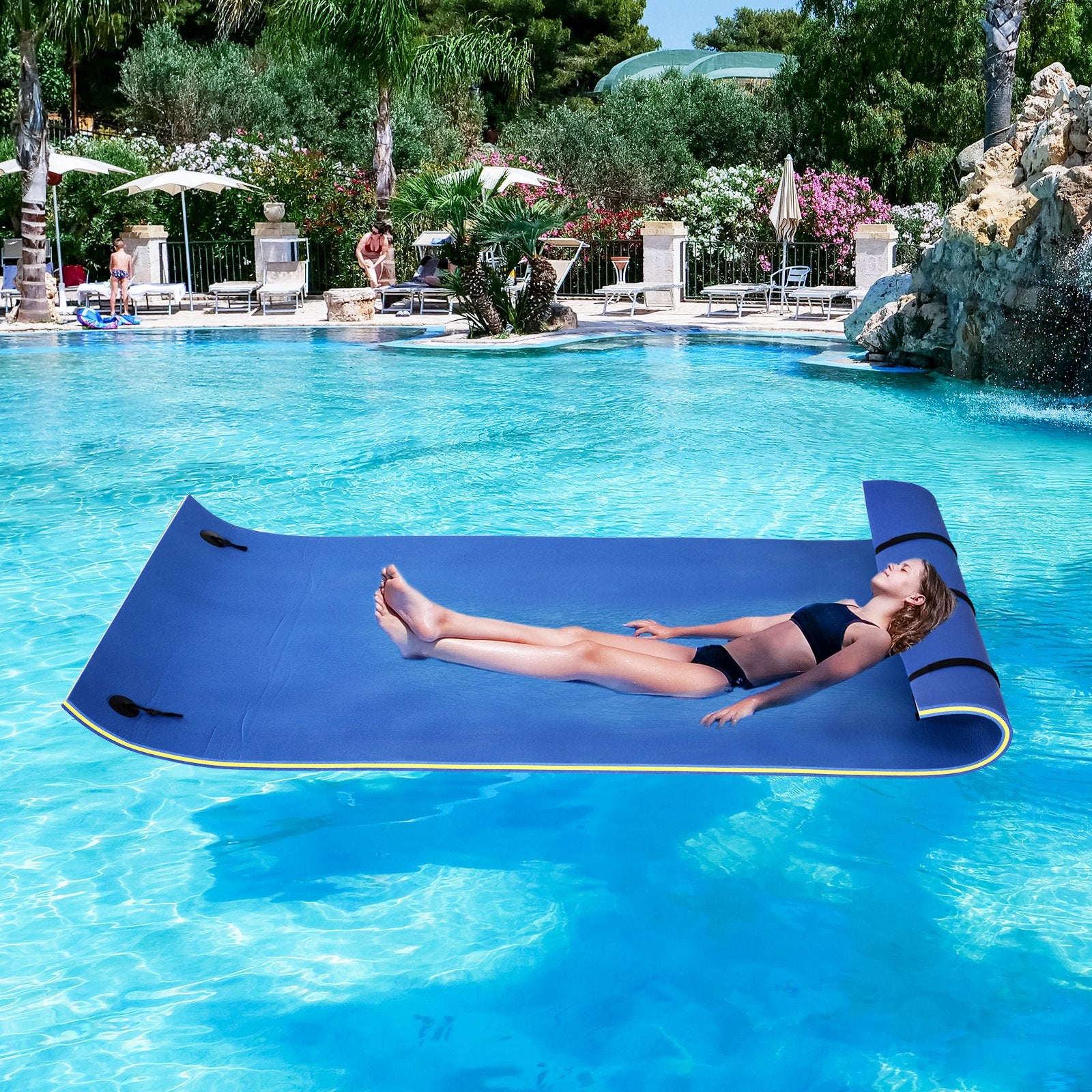 Roll-Up Pool Float Pad for Lakes, Oceans& Pools, Water Mat for Playing, Relaxing & Recreation - Blue