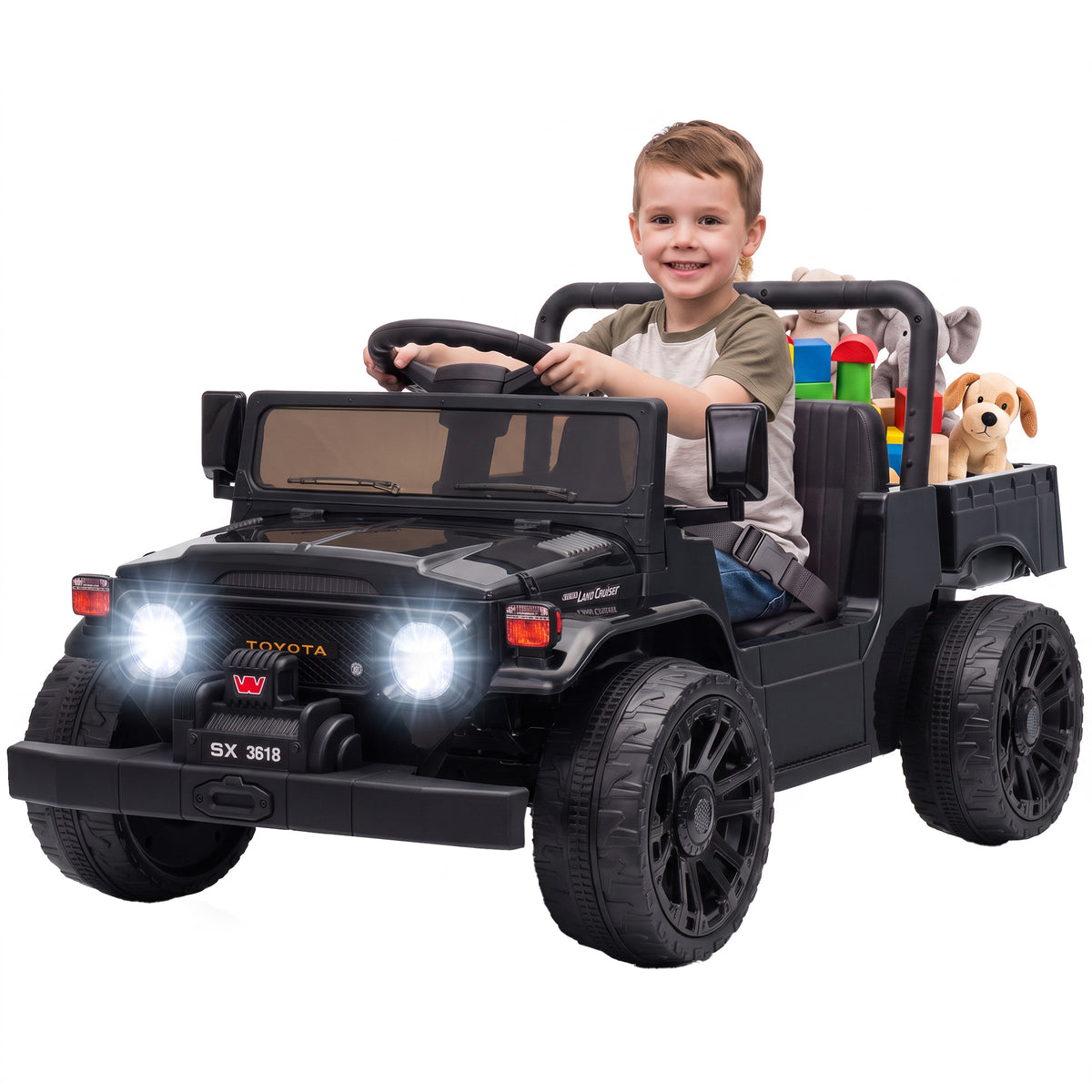 Licensed Toyota FJ45 Pick Up Ride on Truck, 24V Kids Electric Car with Dual Motors Up to 3.7MPH for Kids 3-8 Years Black
