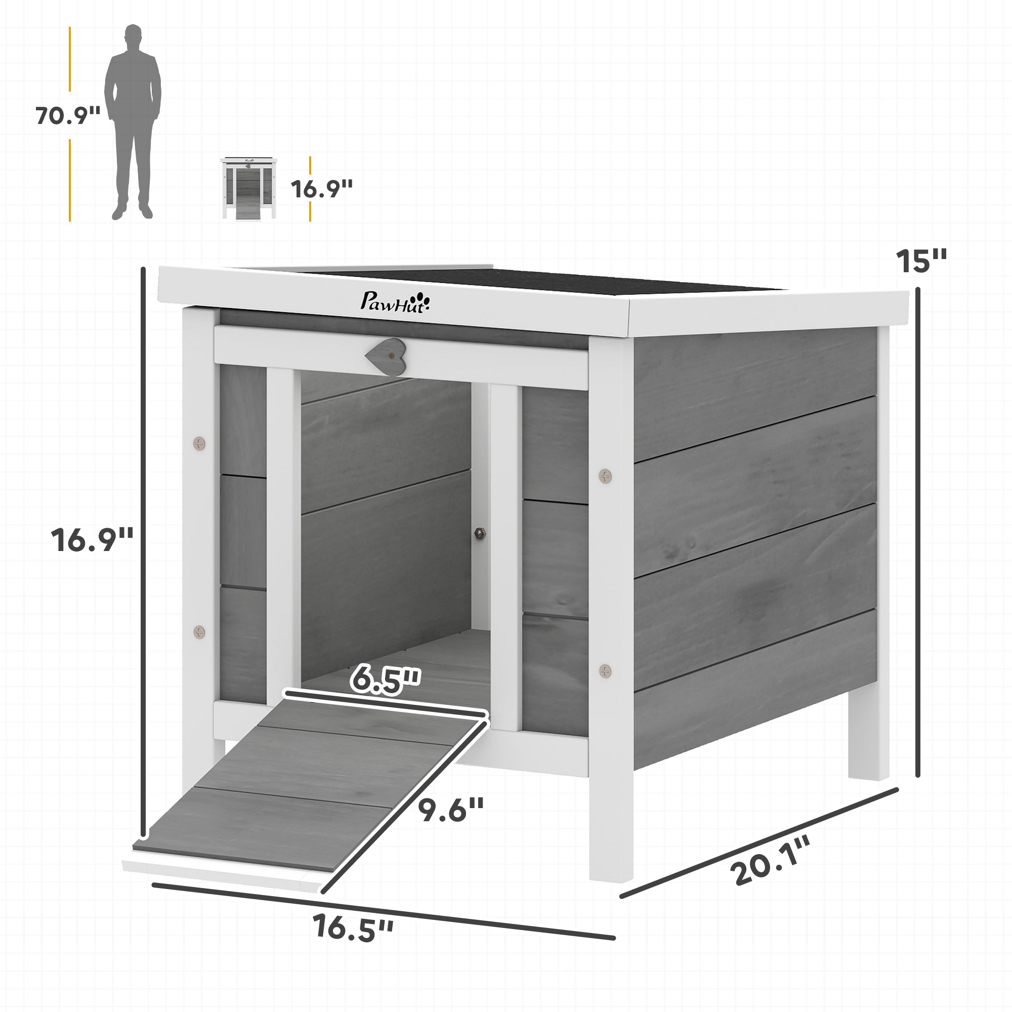 Small Wooden Rabbit Hutch Bunny Cage Guinea Pig Cage Duck House Dog House with Openable & Waterproof Roof, for Rabbits, Chickens, Ducks, Gray - Grey - Image 3