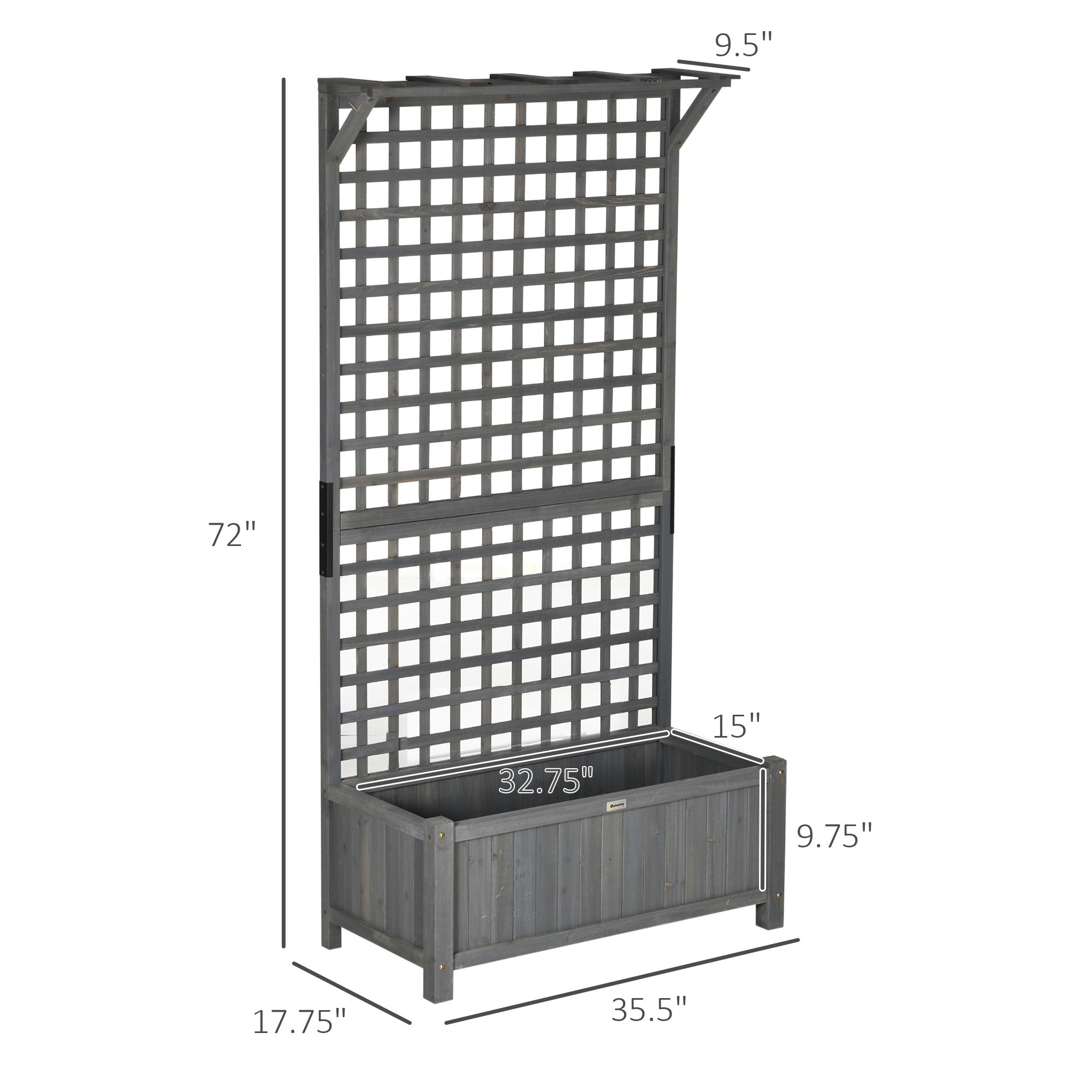 Wood Planter with Trellis for Vine Climbing, Raised Garden Bed, Privacy Screen for Backyard, Patio, Dark Gray - Dark Gray - Image 3
