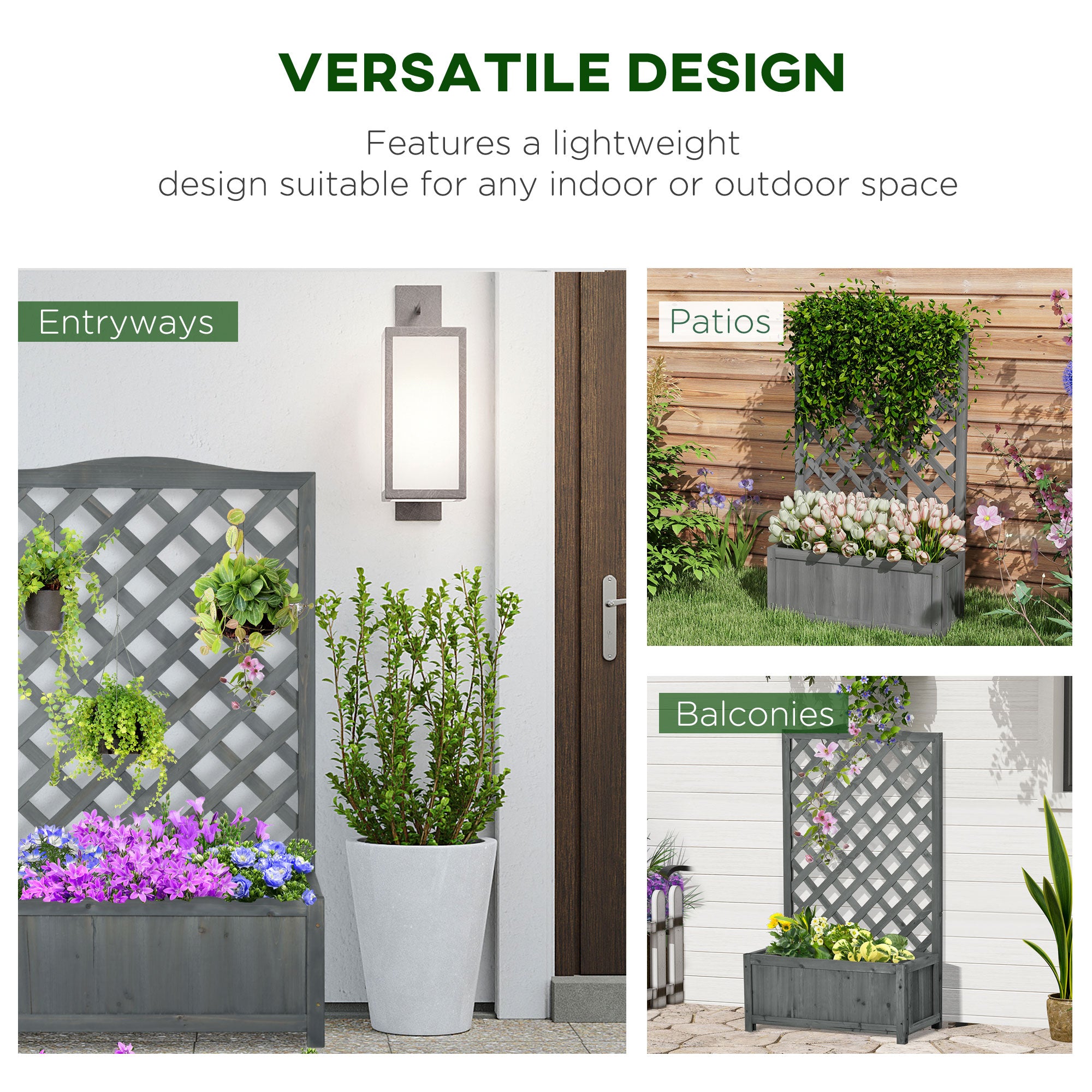 46" Wooden Planter with Trellis, Raised Garden Bed to Grow Vegetables, Herbs, Flowers for Backyard, Patio, Gray - Gray - Image 4