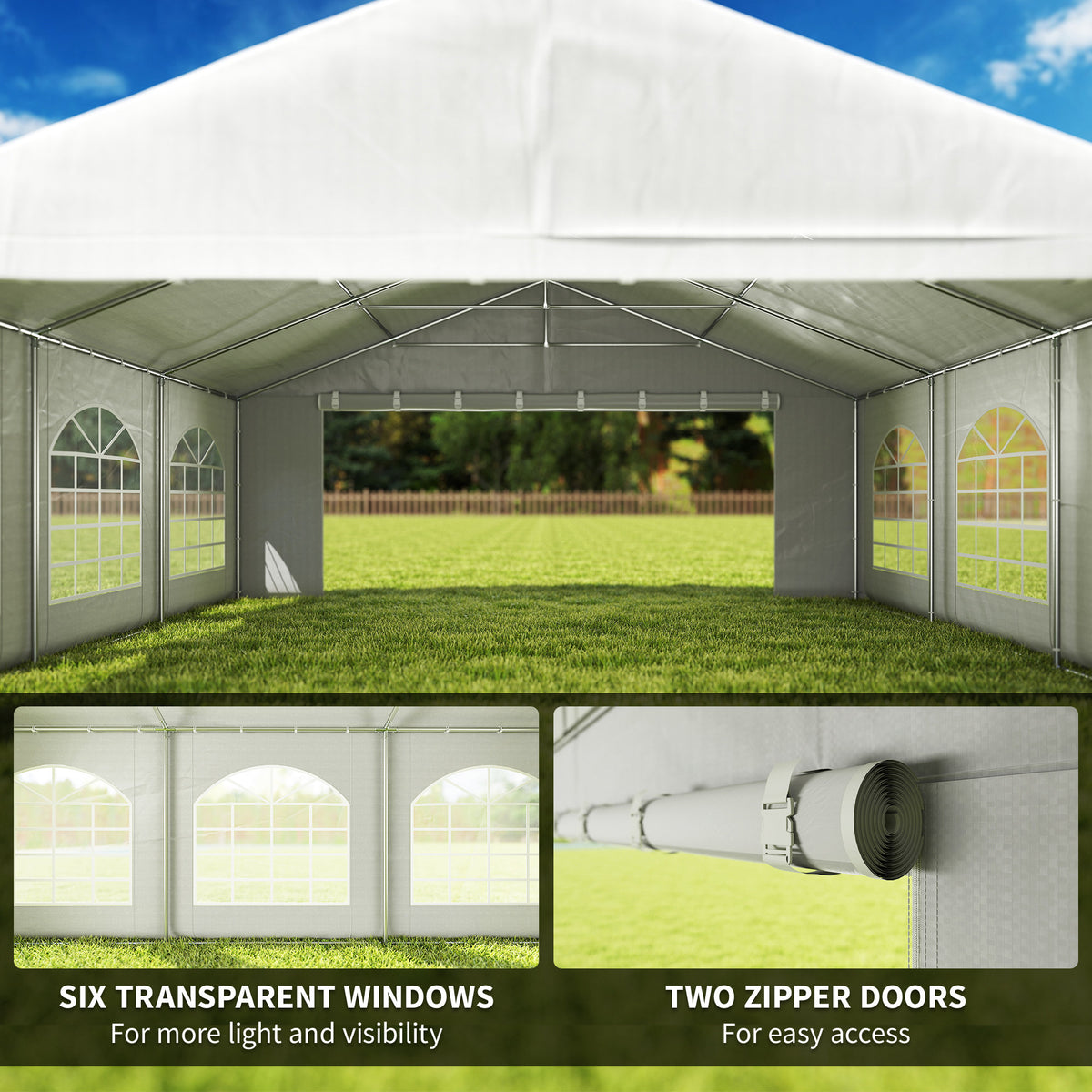 20' x 20' Heavy-duty Large Wedding Tent, Outdoor Carport Garage Party Tent, Patio Gazebo Canopy with Sidewall, White