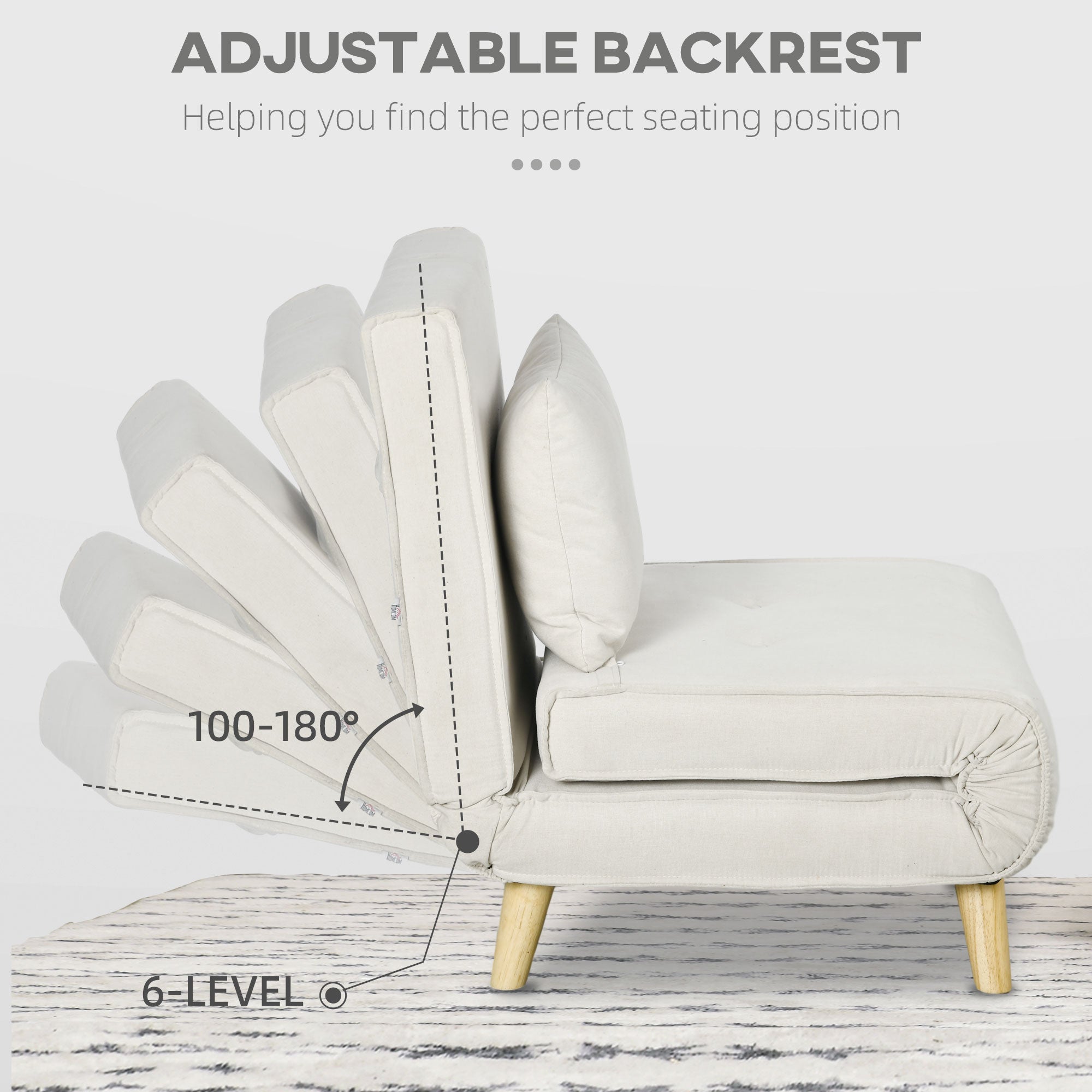Chair Bed W/ Adjustable Backrest, 2-in-1 Multi-Functional Sofa Bed, Beige