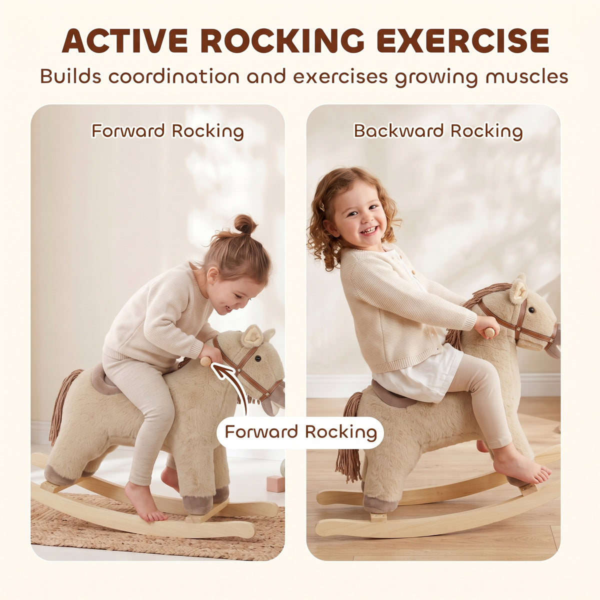Baby Rocking Horse for Boys and Girls, Kids Rocking Horse with Realistic Sounds and Anti-Tip limiters