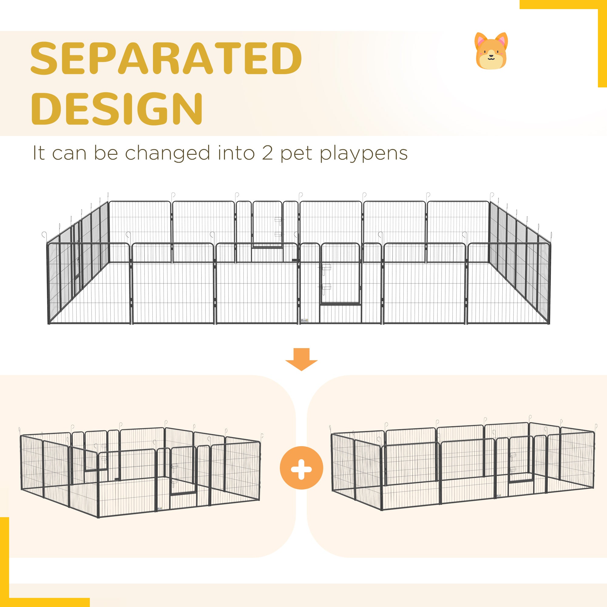 24 Panel Dog Playpen for Small and Medium Dogs with Lockable Door, 15.7' x 15.7' x 2.6' - Gray - Image 6