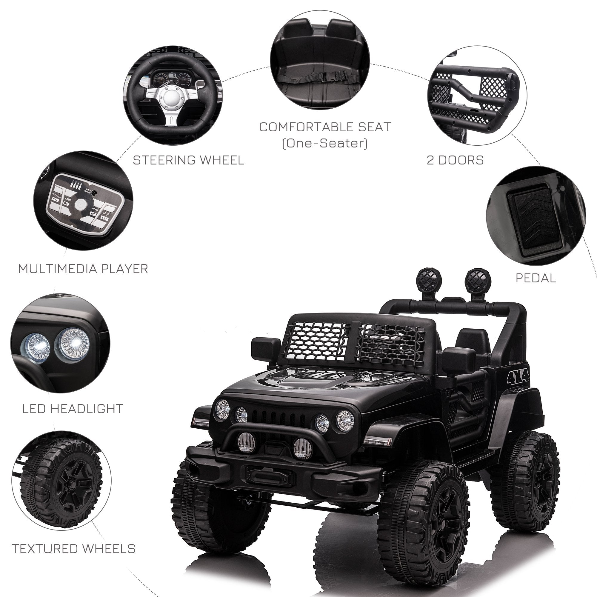 12V Battery Powered Kids Ride On Car Off Road Truck Toy w/ Parent Remote, Black