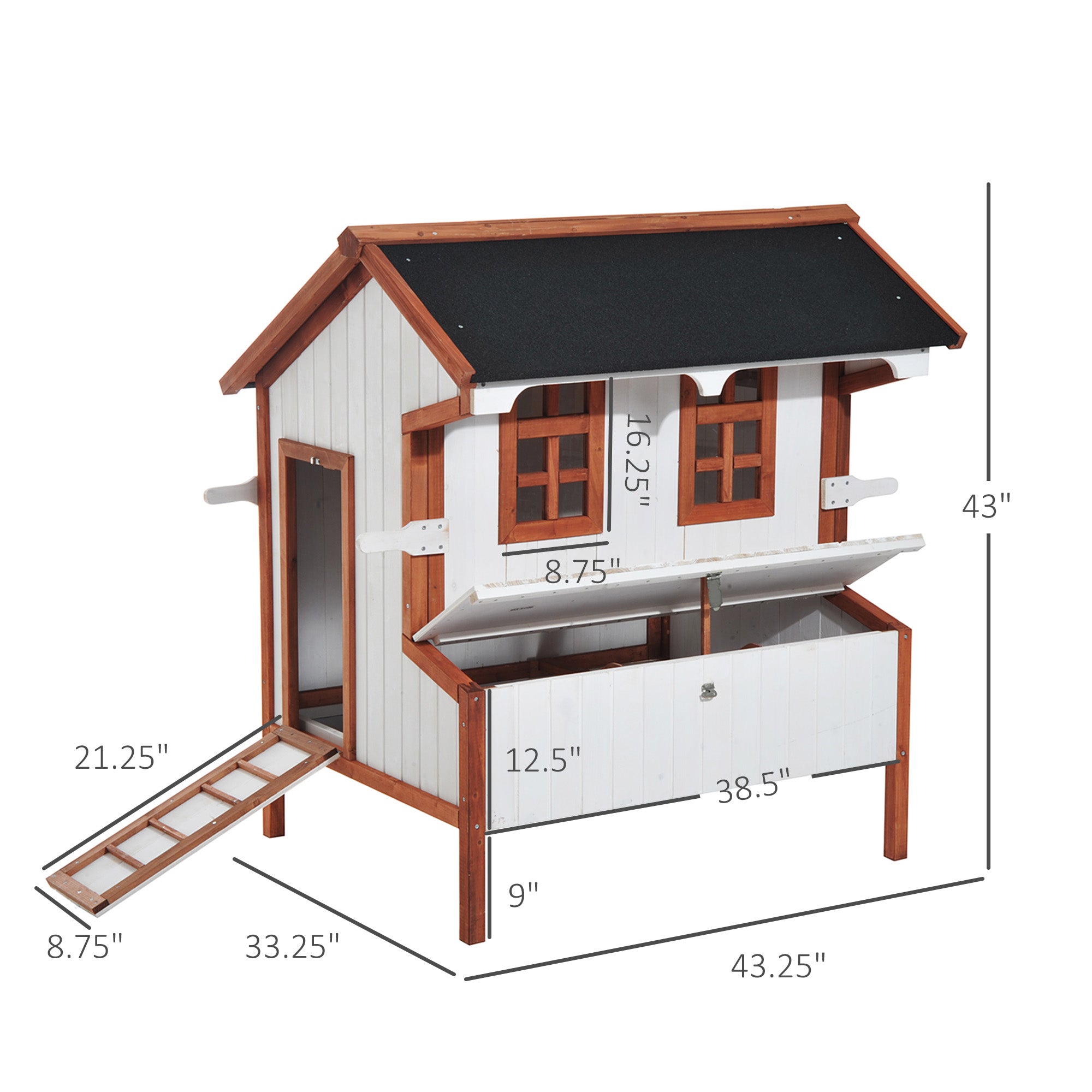 47" Chicken Coop Wooden Chicken House Rabbit Hutch Raised Poultry Cage Portable Hen Pen Backyard with Nesting Box and Handles - Multi Color - Image 3