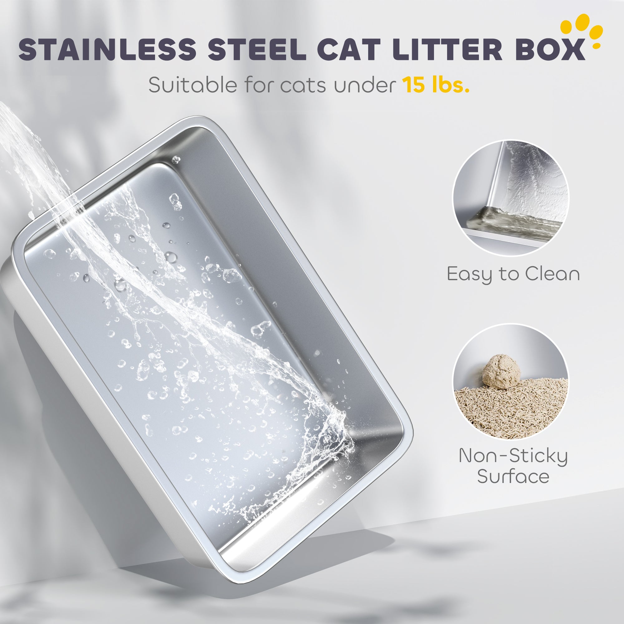 Extra Large Stainless Steel Litter Box, Enclosed Cat Litter Box with Scoop, Deodorizer Bag, Sand Drop Pedal - White - Image 4