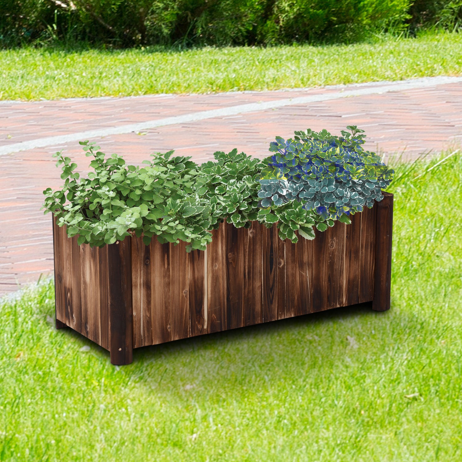48" x 20" x 18" Raised Garden Bed, Raised Planter Box, Wooden Planter Raised Bed with Drainage Gaps & Lightweight Build, Natural Wood - Carbonized - Image 2