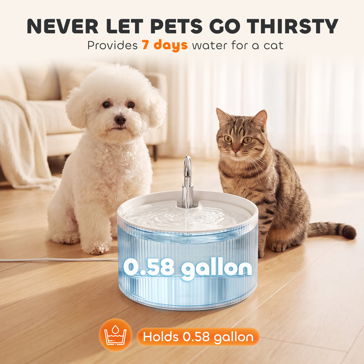 Ceramic Cat Water Fountain, 2.2L/74oz Pet Water Fountain with Ultra-Quiet Pump, 4-Layer Filtration, Faucet, White
