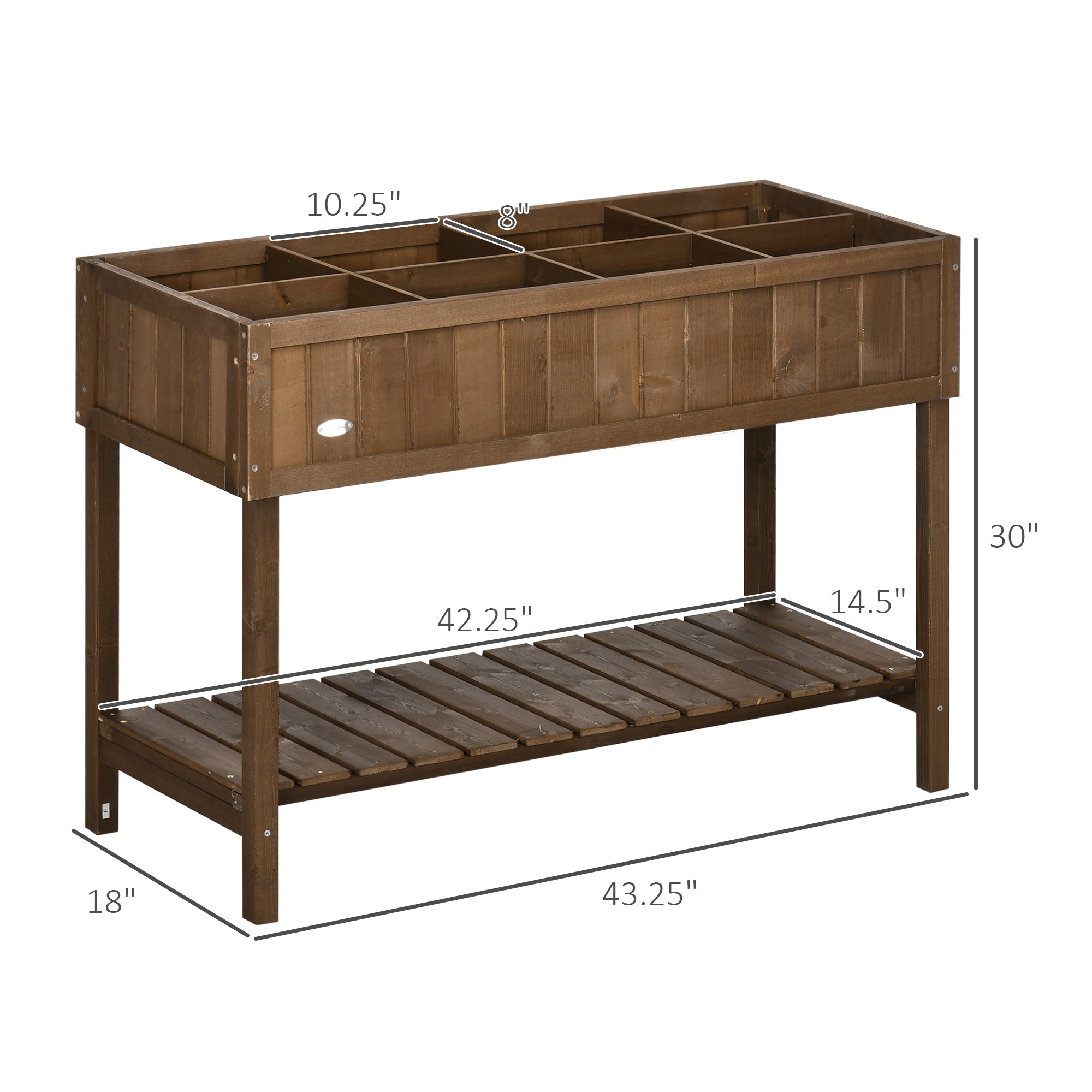 Wooden Raised Garden Bed, Elevated Planter Box Stand with 8 Slots and Open Shelf, Dark Brown - Brown - Image 3