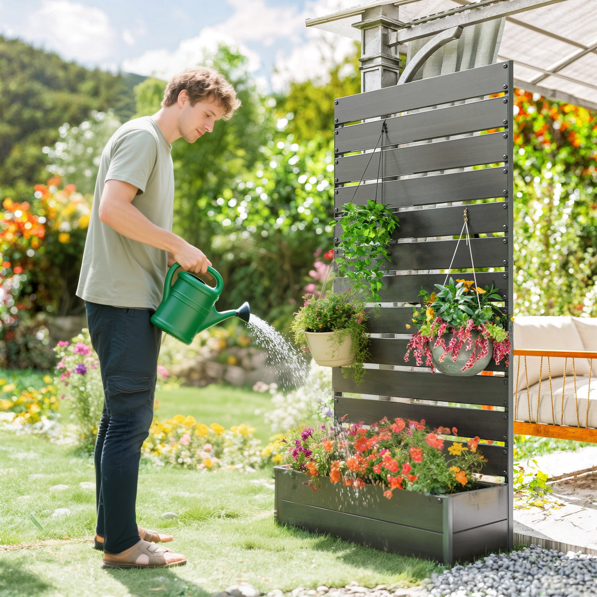 Trellis Planter for Climbing Plants, Raised Garden Bed with Trellis, Planter Box for Outdoor Garden, Black - Black - Image 8