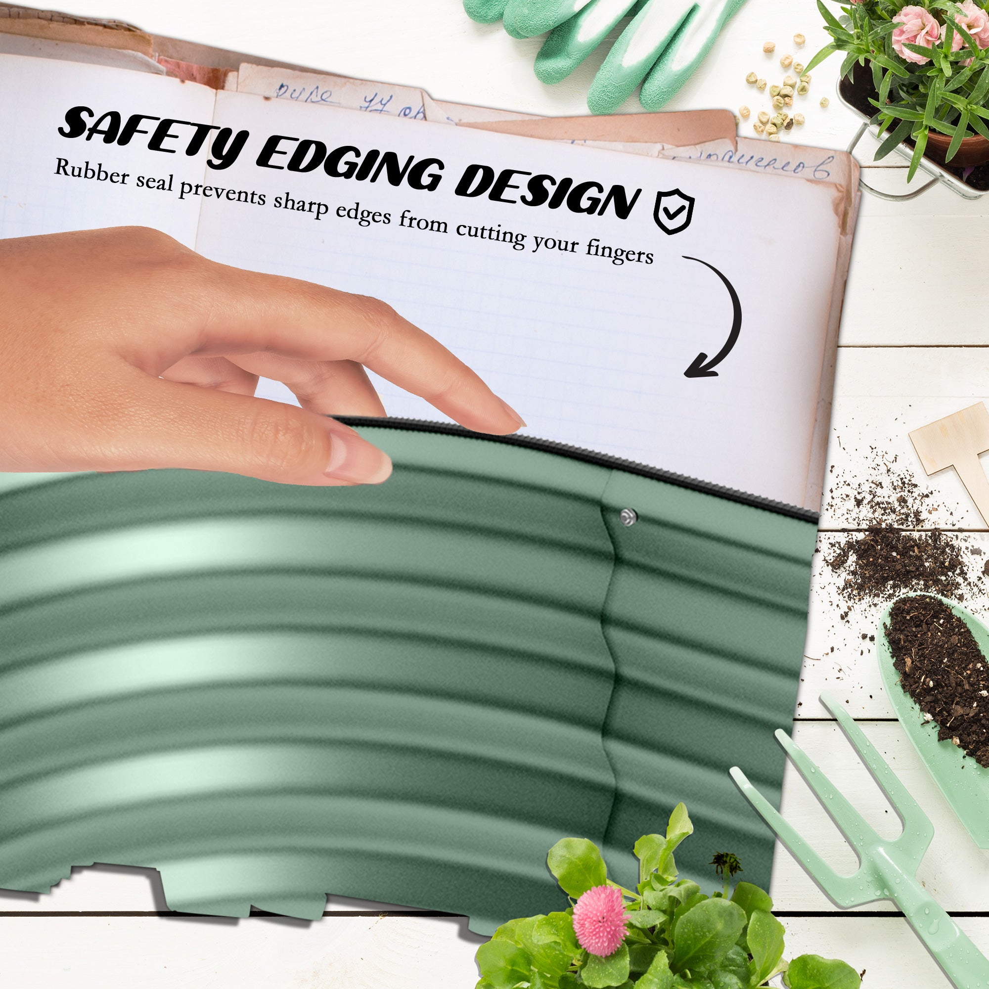 6.4' x 2' x 1' Galvanized Raised Garden Bed Kit, Metal Planter Box with Safety Edging, Green - Green - Image 6