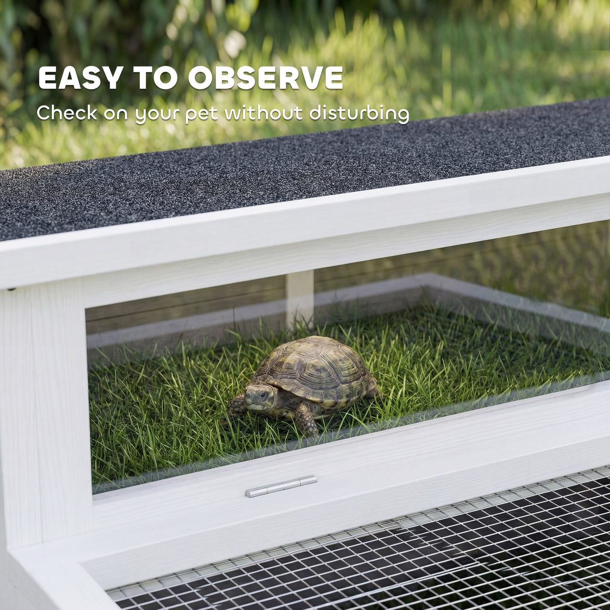 Tortoise Habitat Openable Top Wooden Tortoise Enclosure Run Area and Clear Window Dark Gray