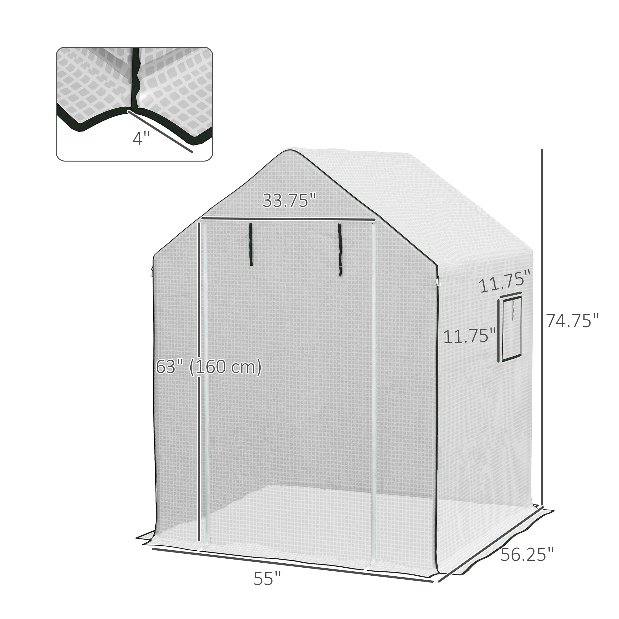 01-0472 Replacement Cover, 55" x 56.25" x 74.75" Walk-in Greenhouse Cover Reinforced Anti-Tear PE Hot House Cover, White - White - Image 3